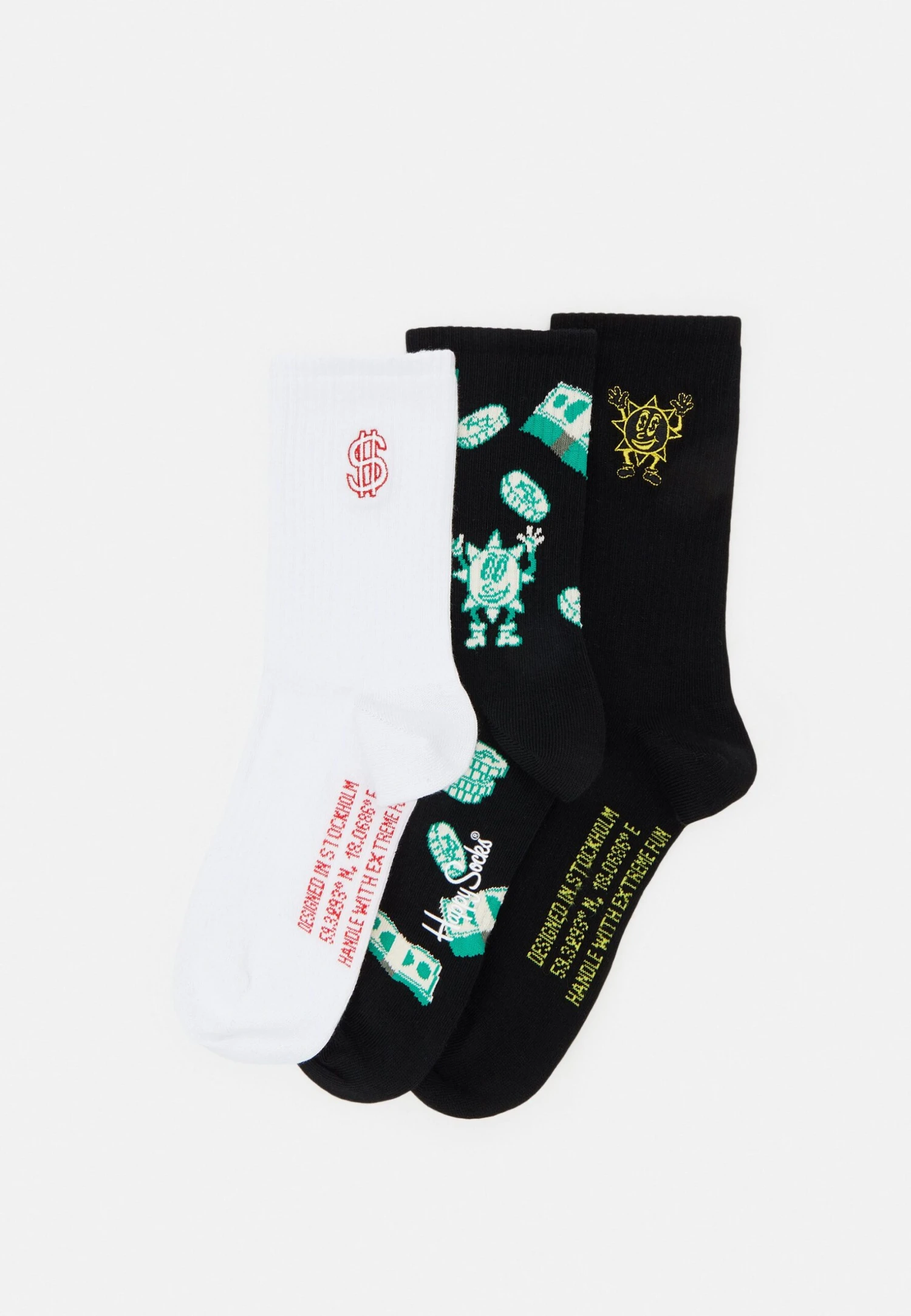 Happy Socks Dollar Money Greetings Unisex 3 Pack - Calcetines - White/Black