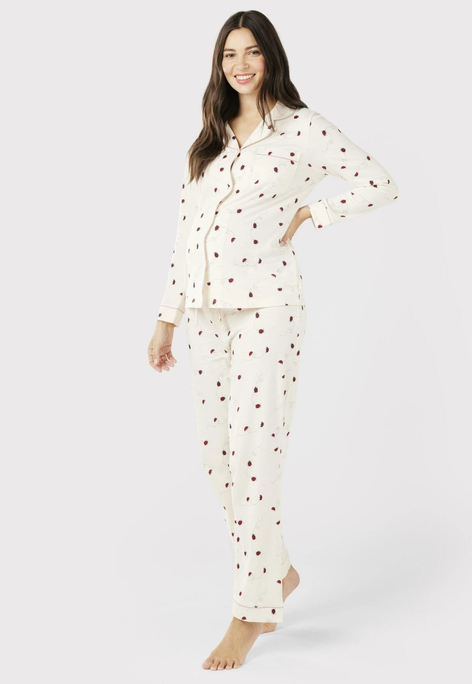 Cream Ladybird HeartButton Up Long - Pijama - Off White - Imagen 2