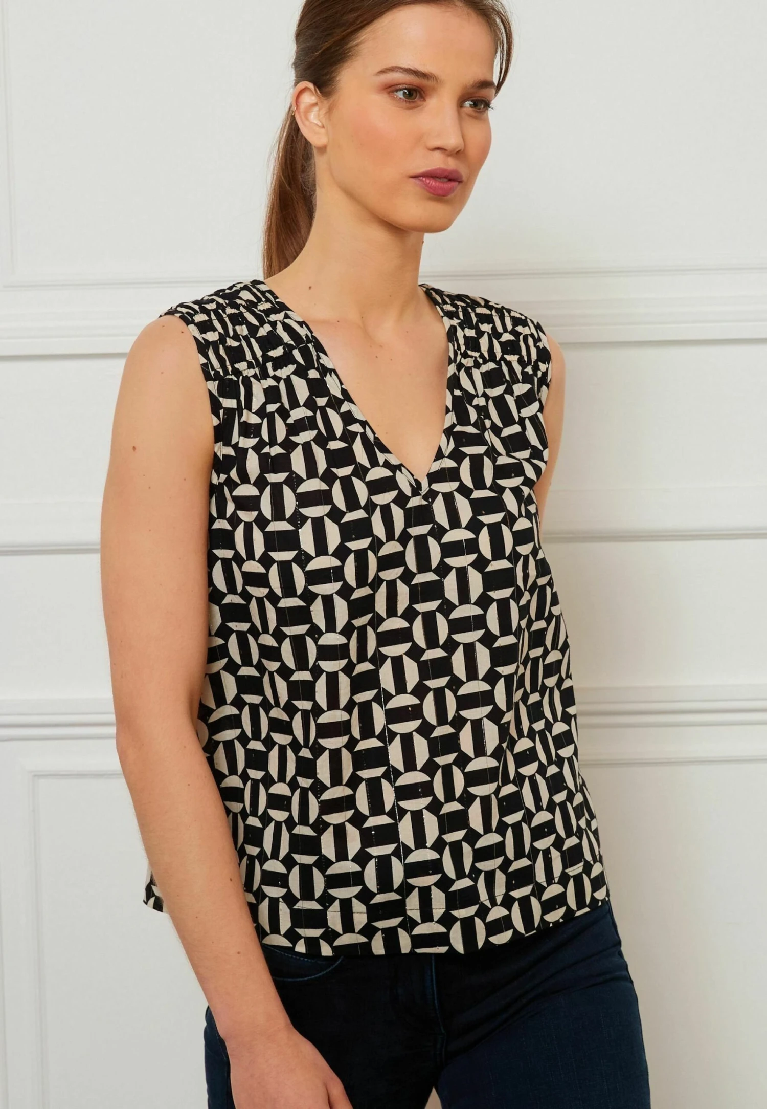 Next V Neck Rich Sparkle Standard - Blusa - Black Geo