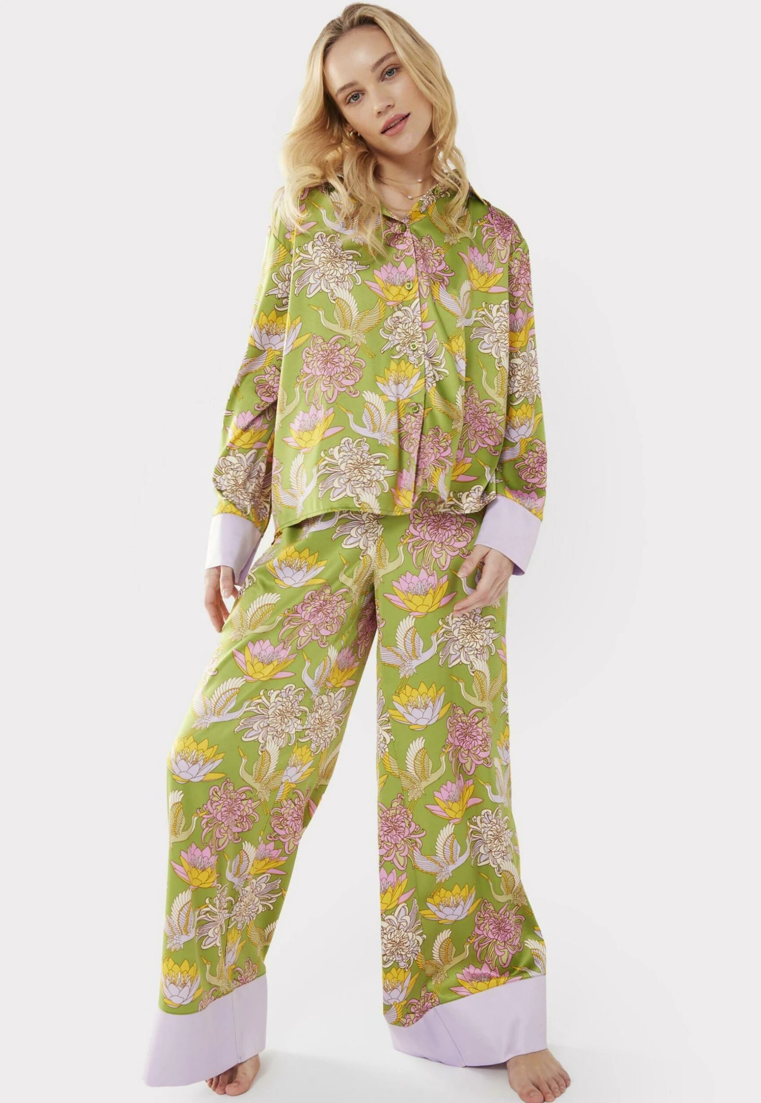 Lotus Crane Print Wide - Pijama - Olive