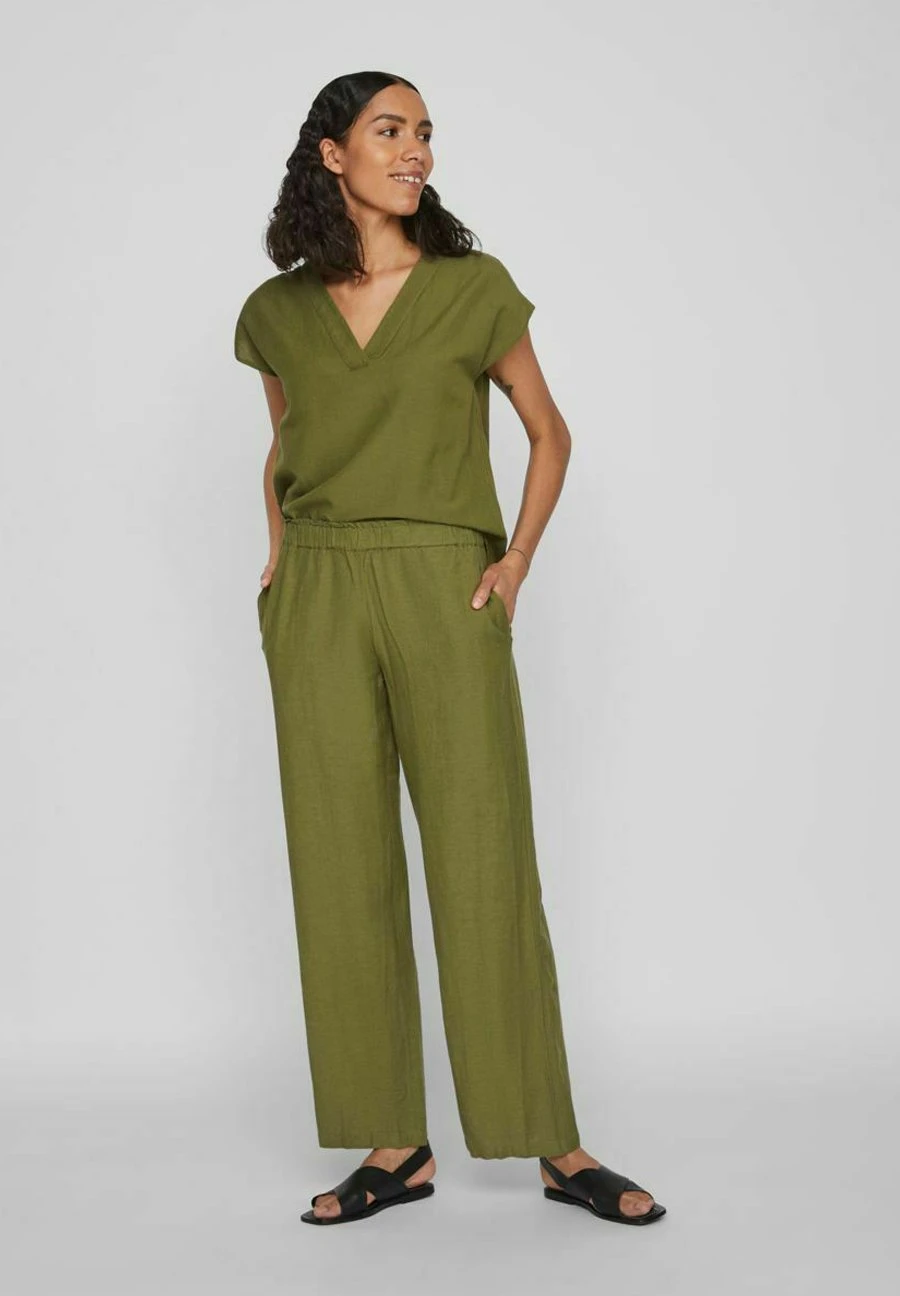 Vila Mit V-Ausschnitt Kurzärmeliges - Blusa - Calliste Green - Imagen 2