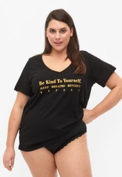 Zizzi Aus Mit Print - Camiseta De Pijama - Black W Be