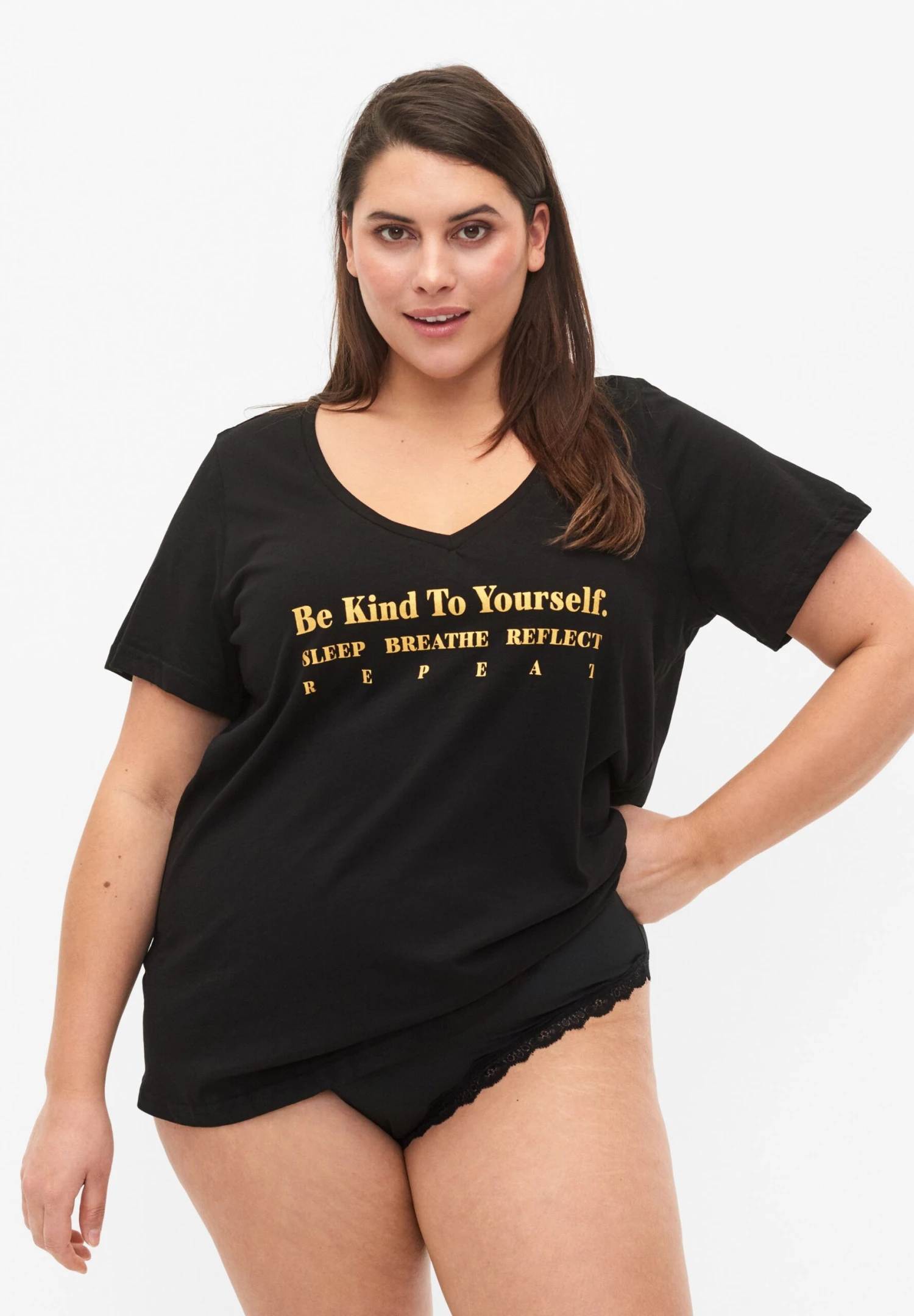 Zizzi Aus Mit Print - Camiseta De Pijama - Black W Be