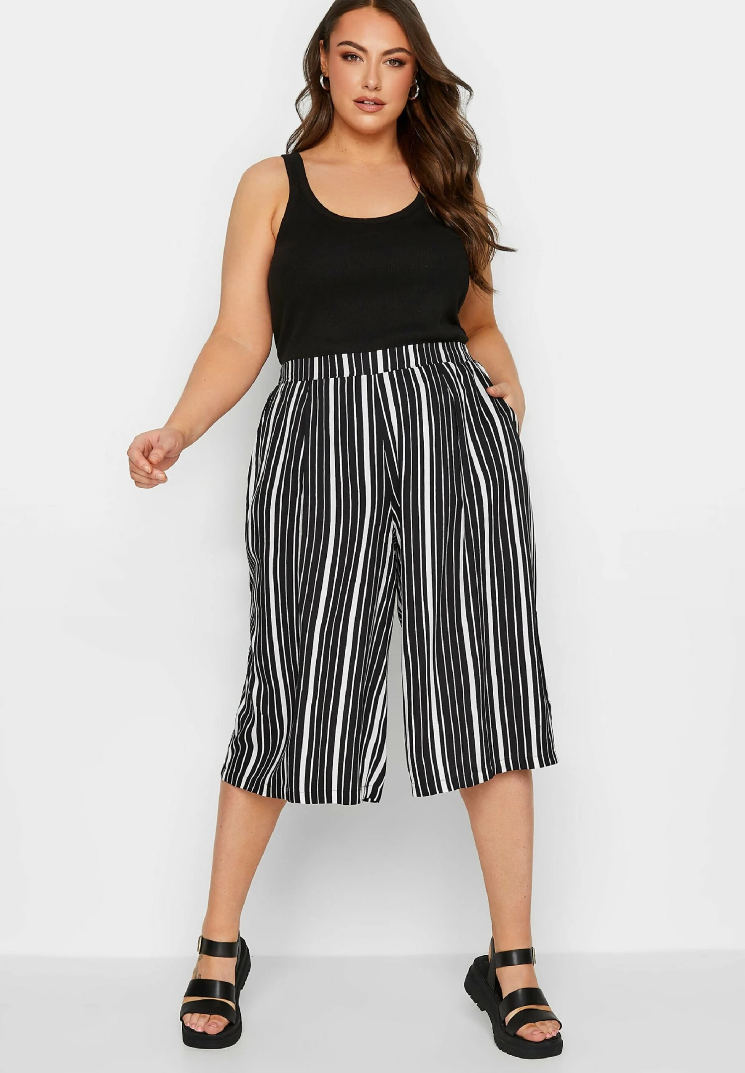 Stripe Print Culottes - Shorts - Black - Imagen 2