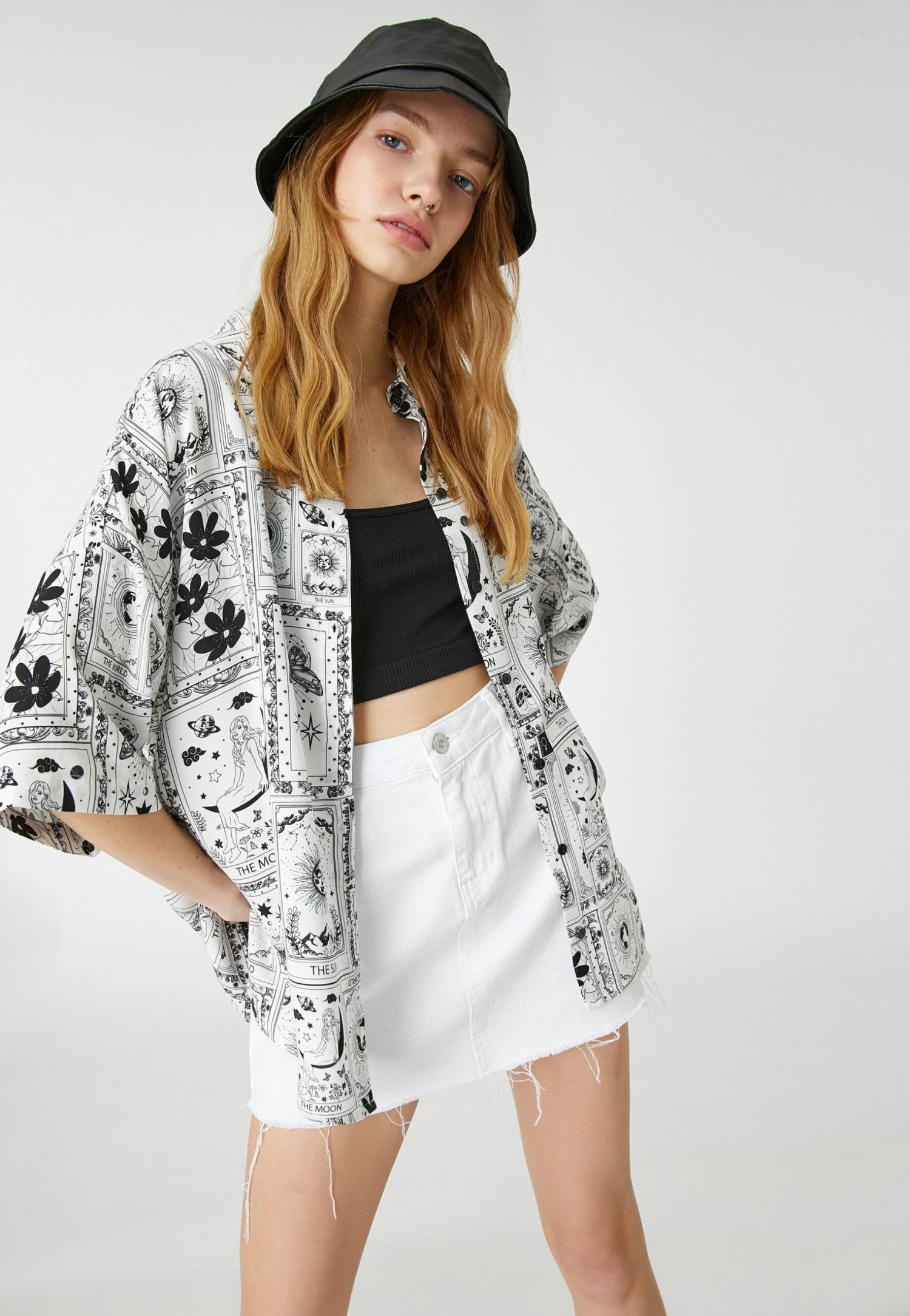 Koton Short Sleeve Relax Fit Printed - Camisa - Ecru - Imagen 5