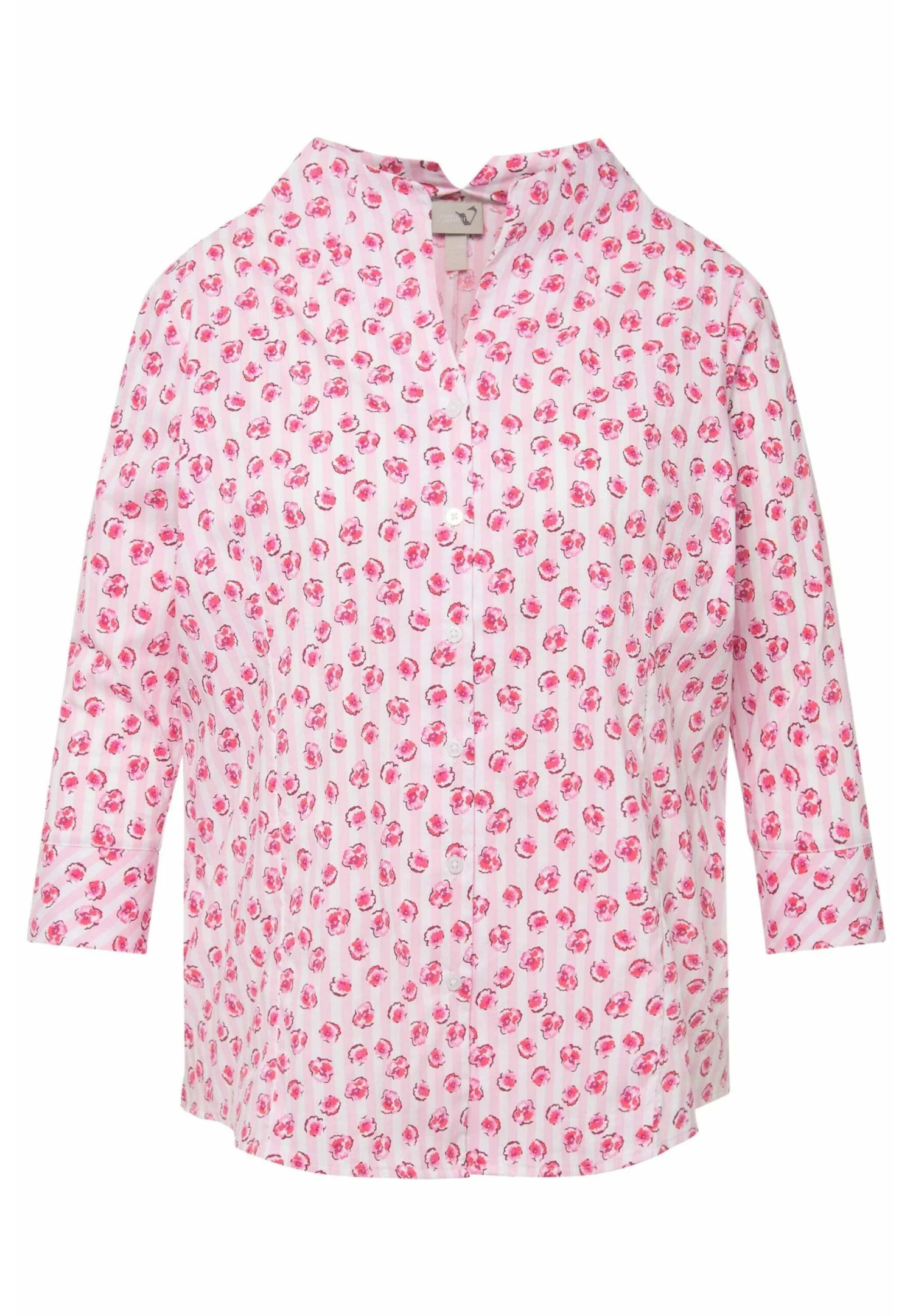 Ulla Popken Dans Un Imprimé À Fleurs Et À Rayures Col Jabot Et Ma - Camisa - Blanc Neige - Imagen 5