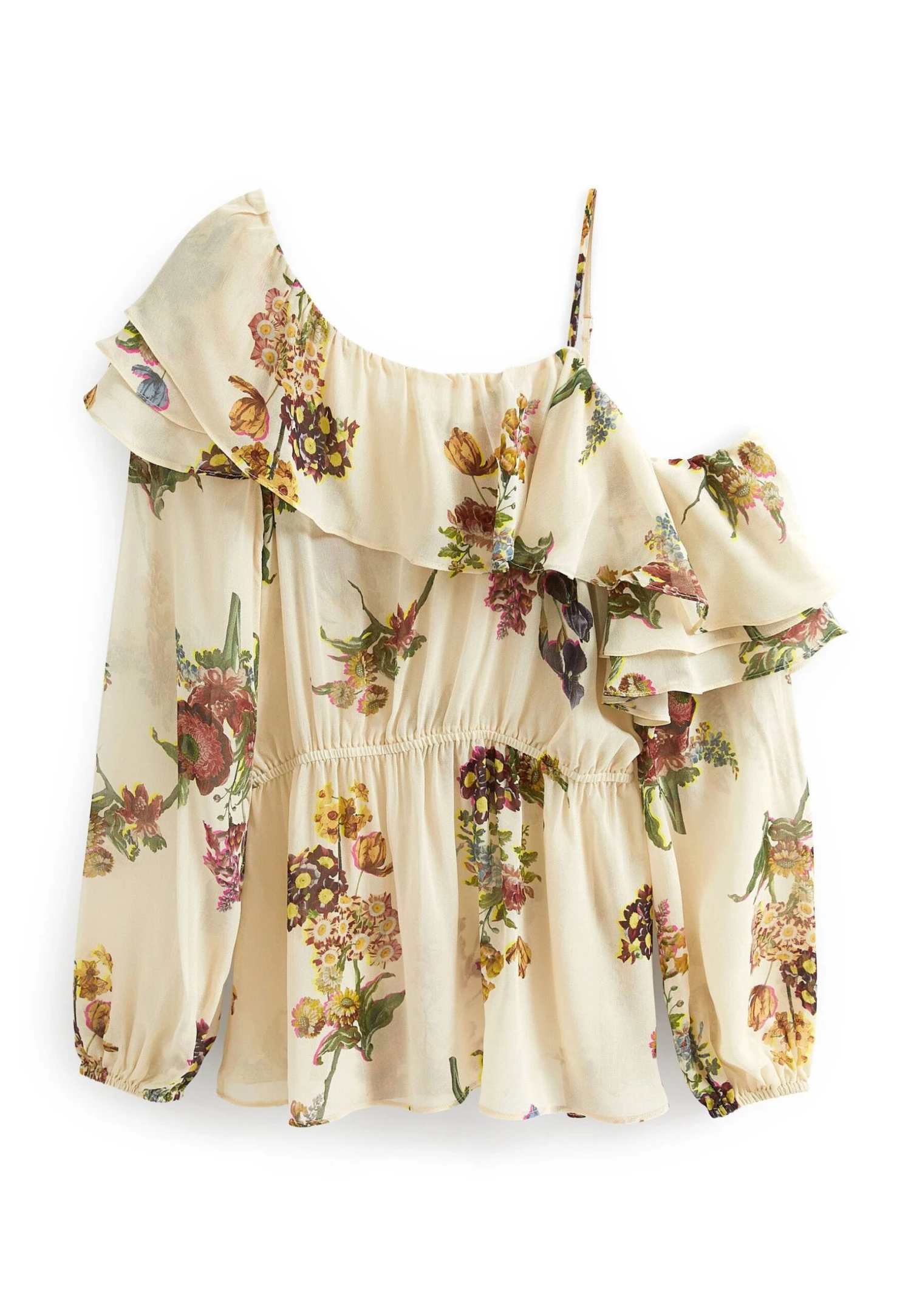 Next Long Sleeve Ruffle One Shoulder Standard - Blusa - Preen Ecru Cream Floral - Imagen 5