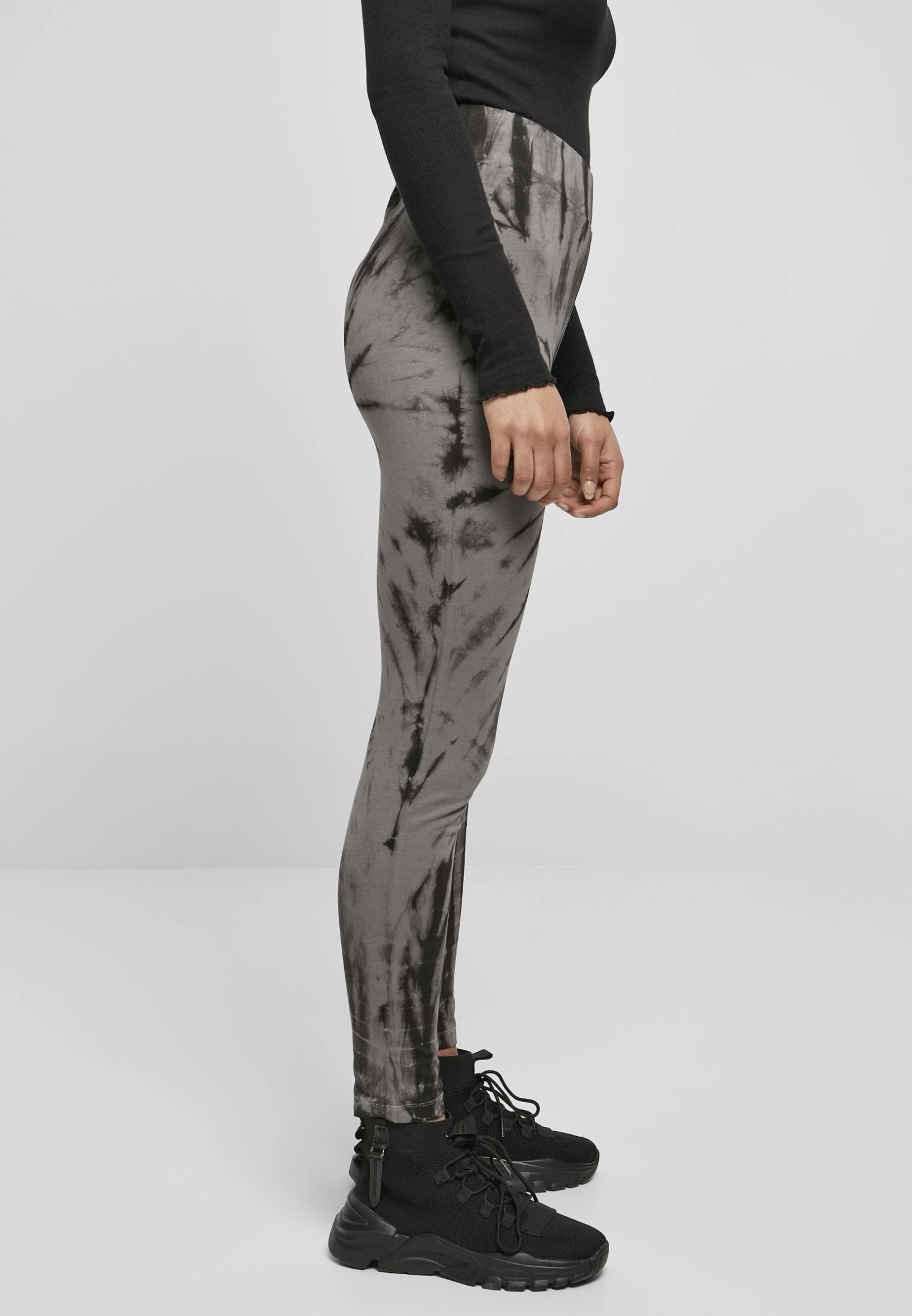 URBAN CLASSICS Ladies Tie Dye High Waist- Leggings - Black/Asphalt - Imagen 5