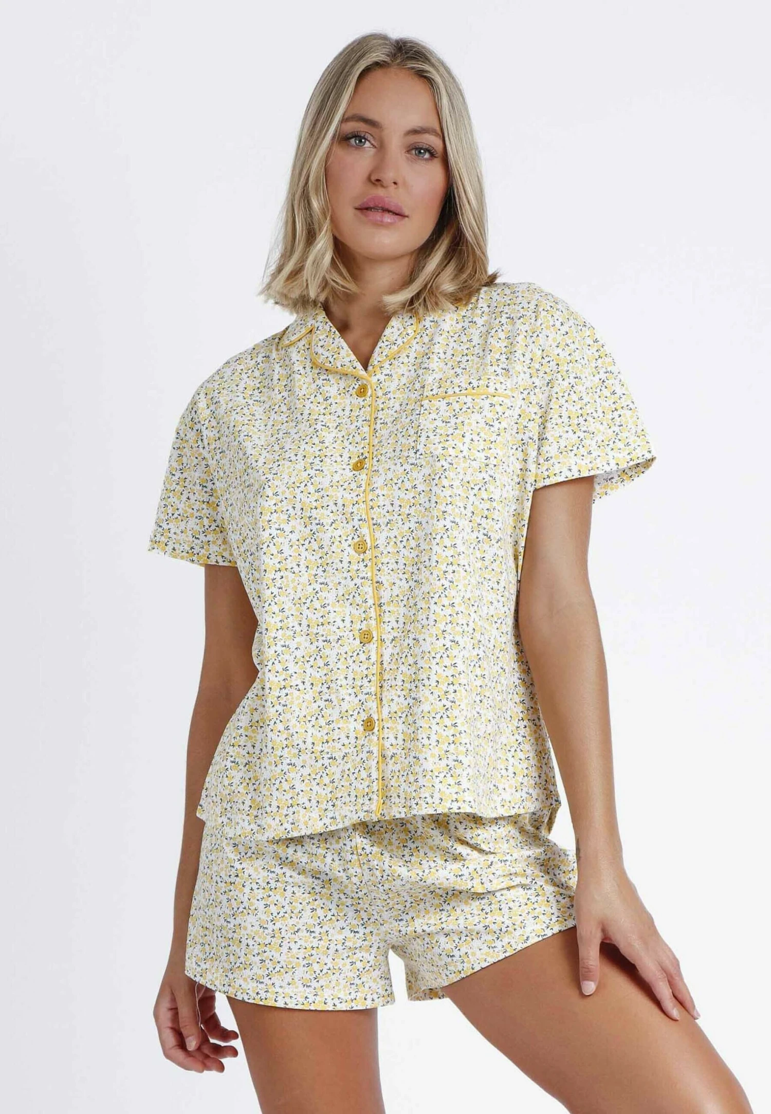 Abierto Manga Corta Voila- Pijama - Amarillo