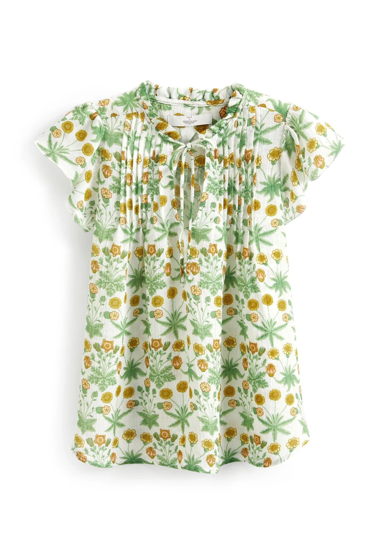 Next Flutter Sleeve Pintuck V-Neck Short Sleeve Standard - Blusa - Morris & Co. Daisy Blue Print - Imagen 4