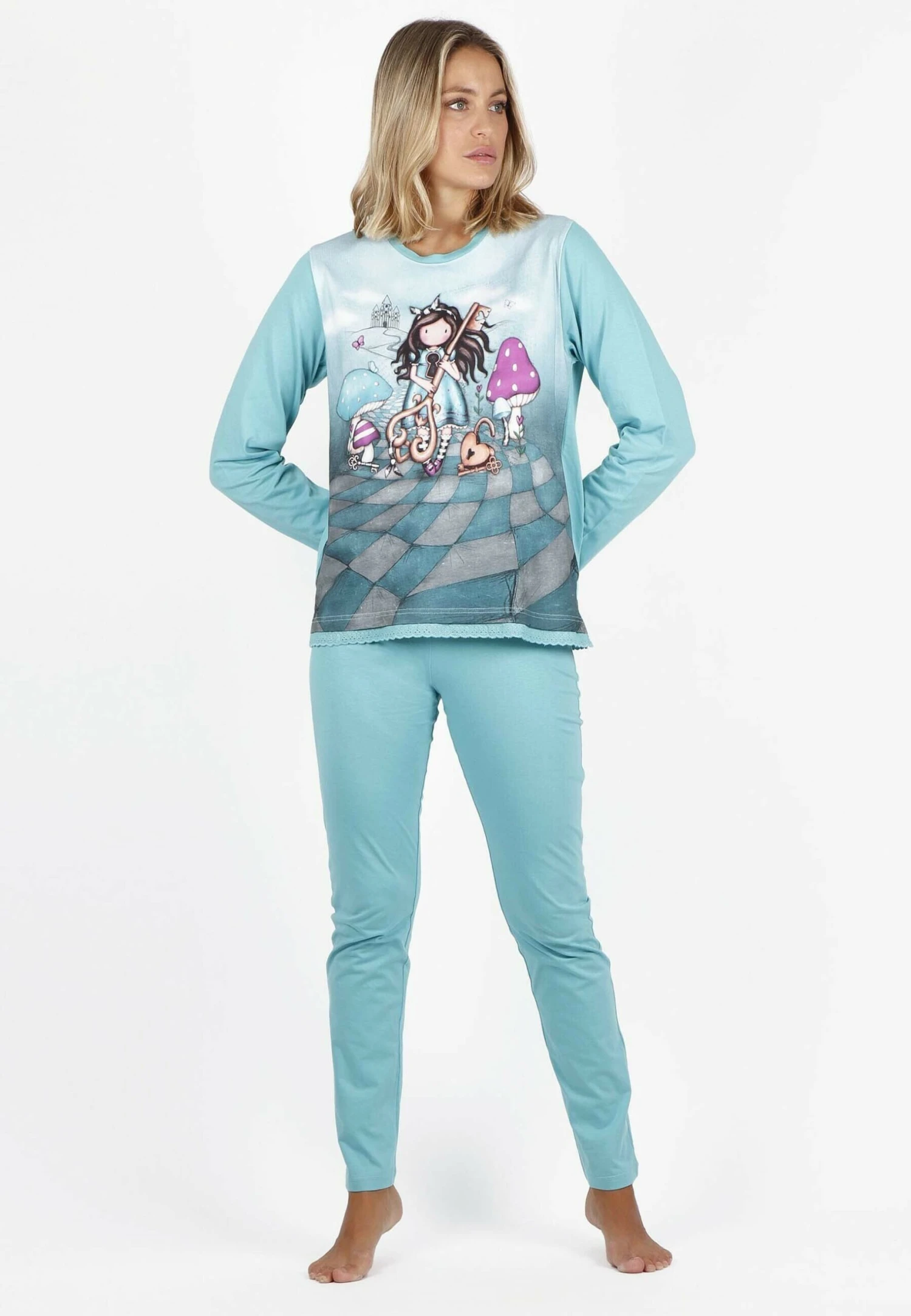 Manga Larga Curiosity - Pijama - Turquesa