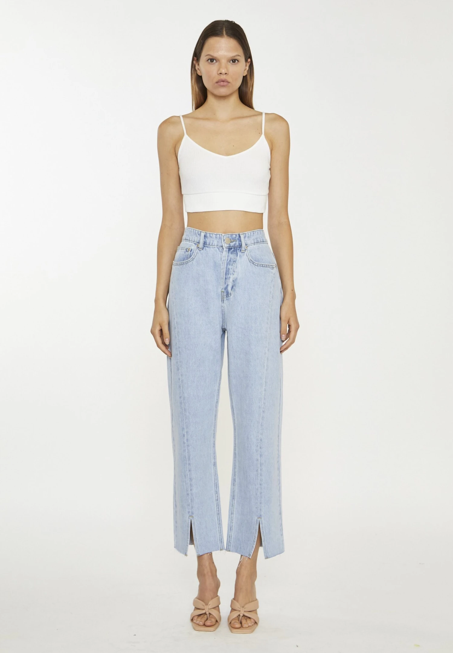 Glamorous Split Front Bleached Stonewash - Vaqueros Bootcut - Bleach Stonewash