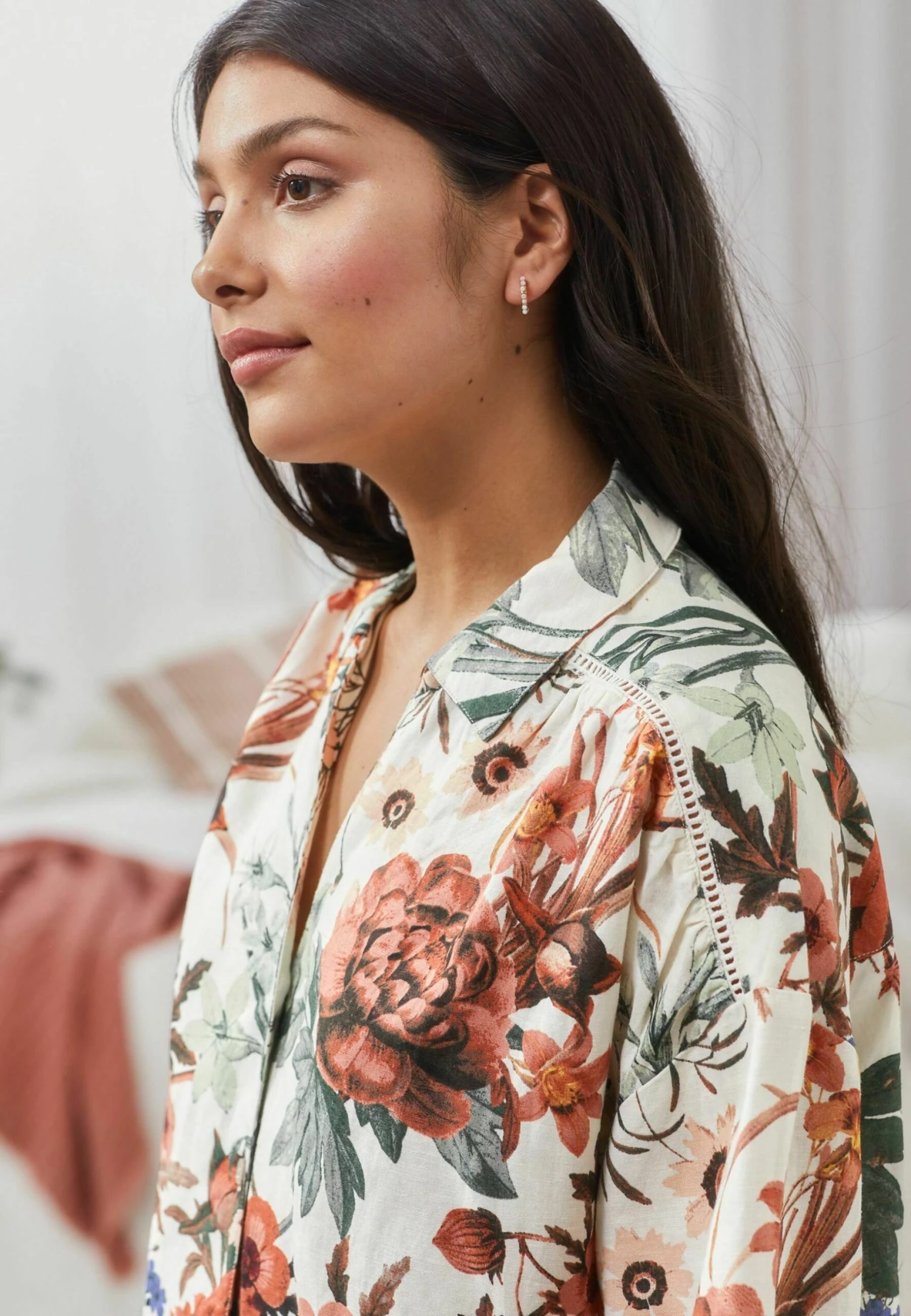 Next Blend Button Through Set - Pijama - Cream Floral - Imagen 3