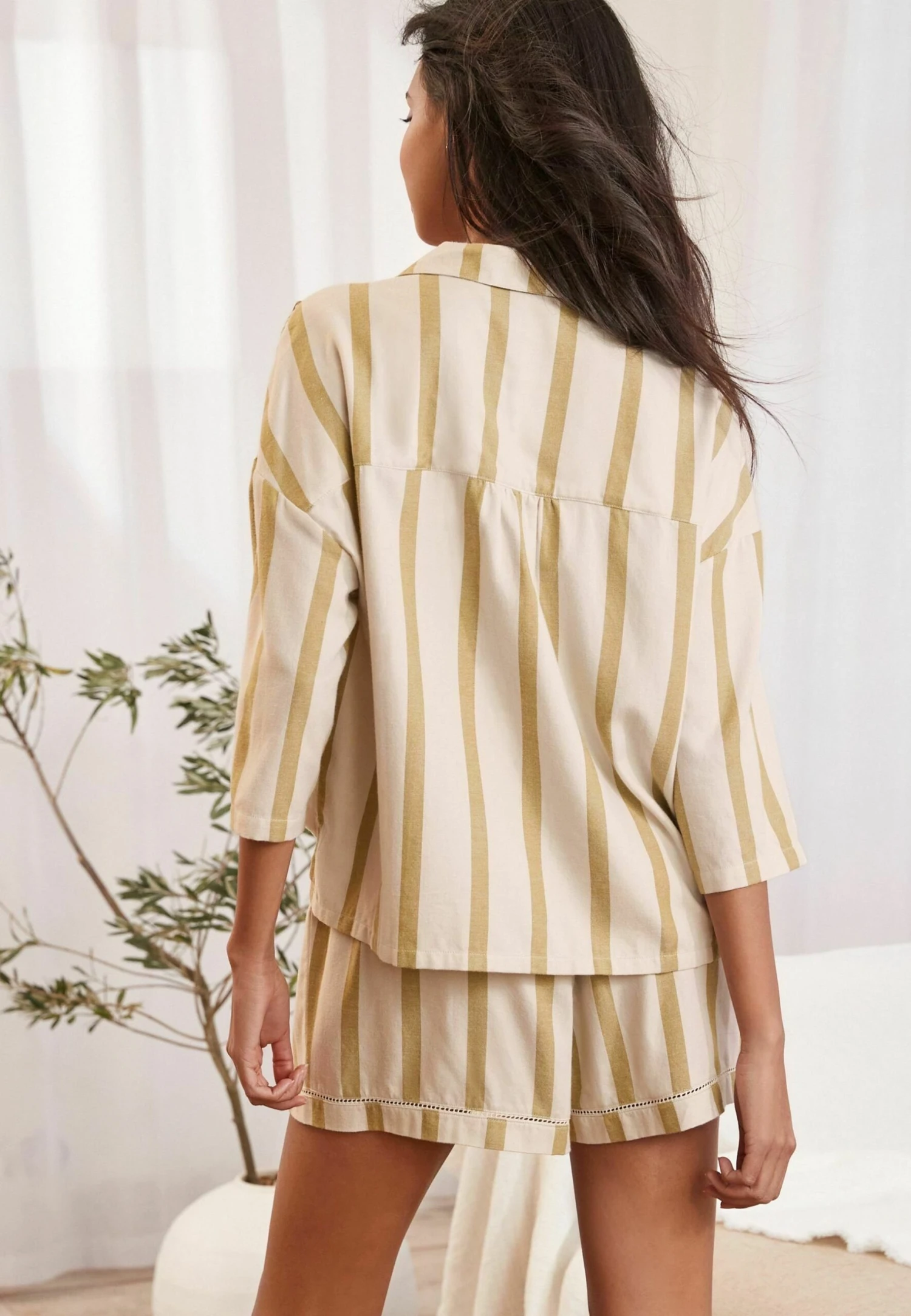 Next Woven Button Through Set Standard - Pijama - Green Stripe - Imagen 3