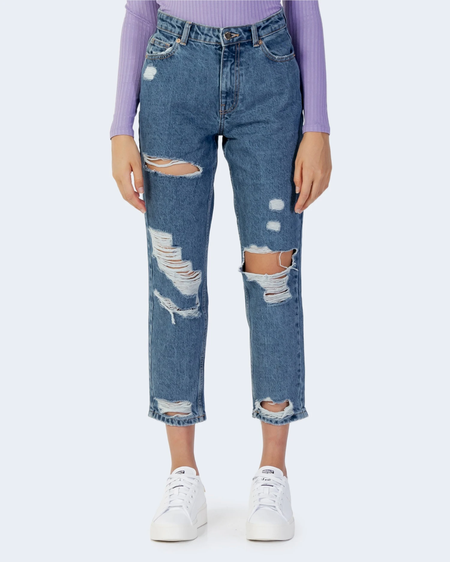 ONLY Destroy- Vaqueros Rectos - Medium Blue Denim