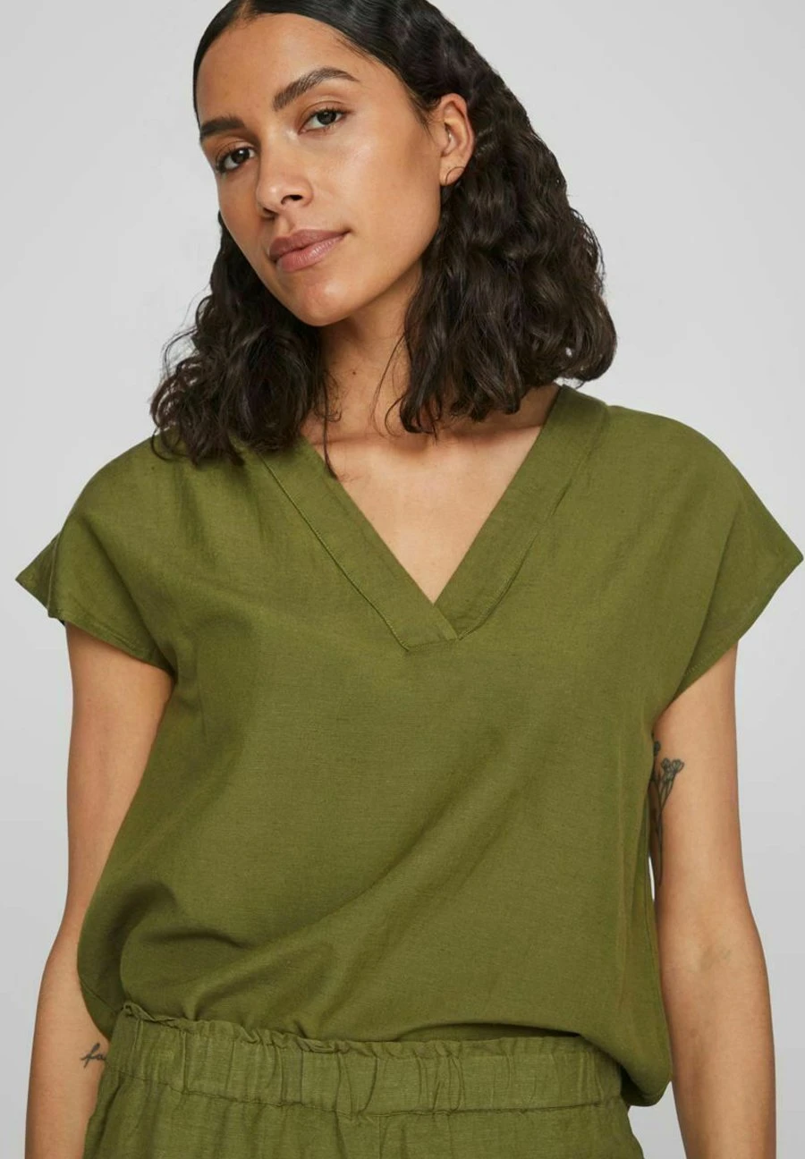 Vila Mit V-Ausschnitt Kurzärmeliges - Blusa - Calliste Green - Imagen 4