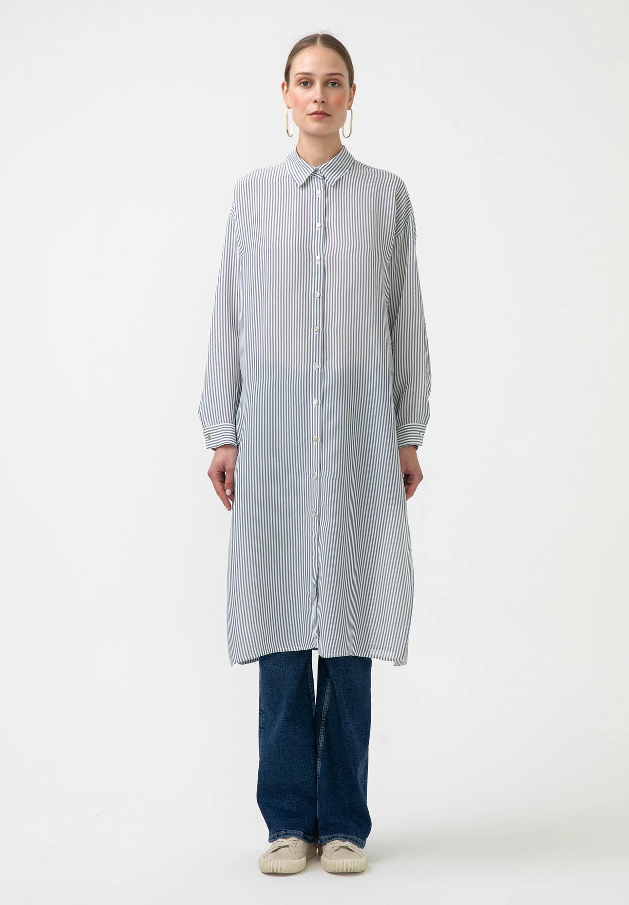 Striped Tunic With Slit - Túnica - Dark Blue