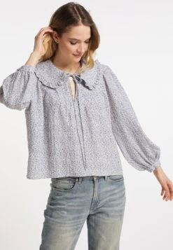 Dreimaster Blusa - Blau Wollweiss