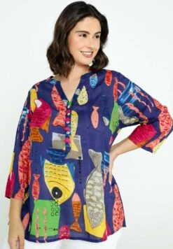 Iris Mit Fischdruck Und Pompons - Blusa - Navy