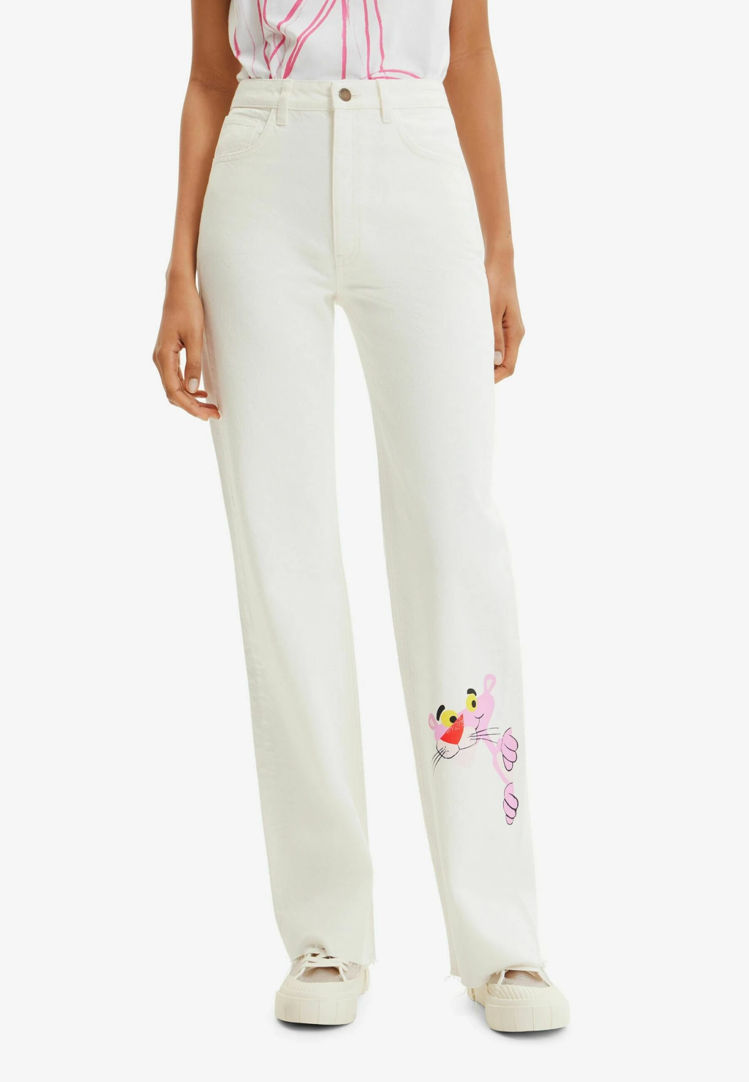 Desigual Wide-Leg Pink Panther - Vaqueros Rectos - White