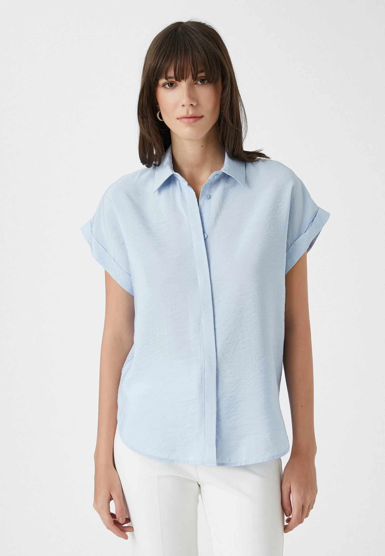 Koton Hidden Button Short Sleeve - Camisa - Blue