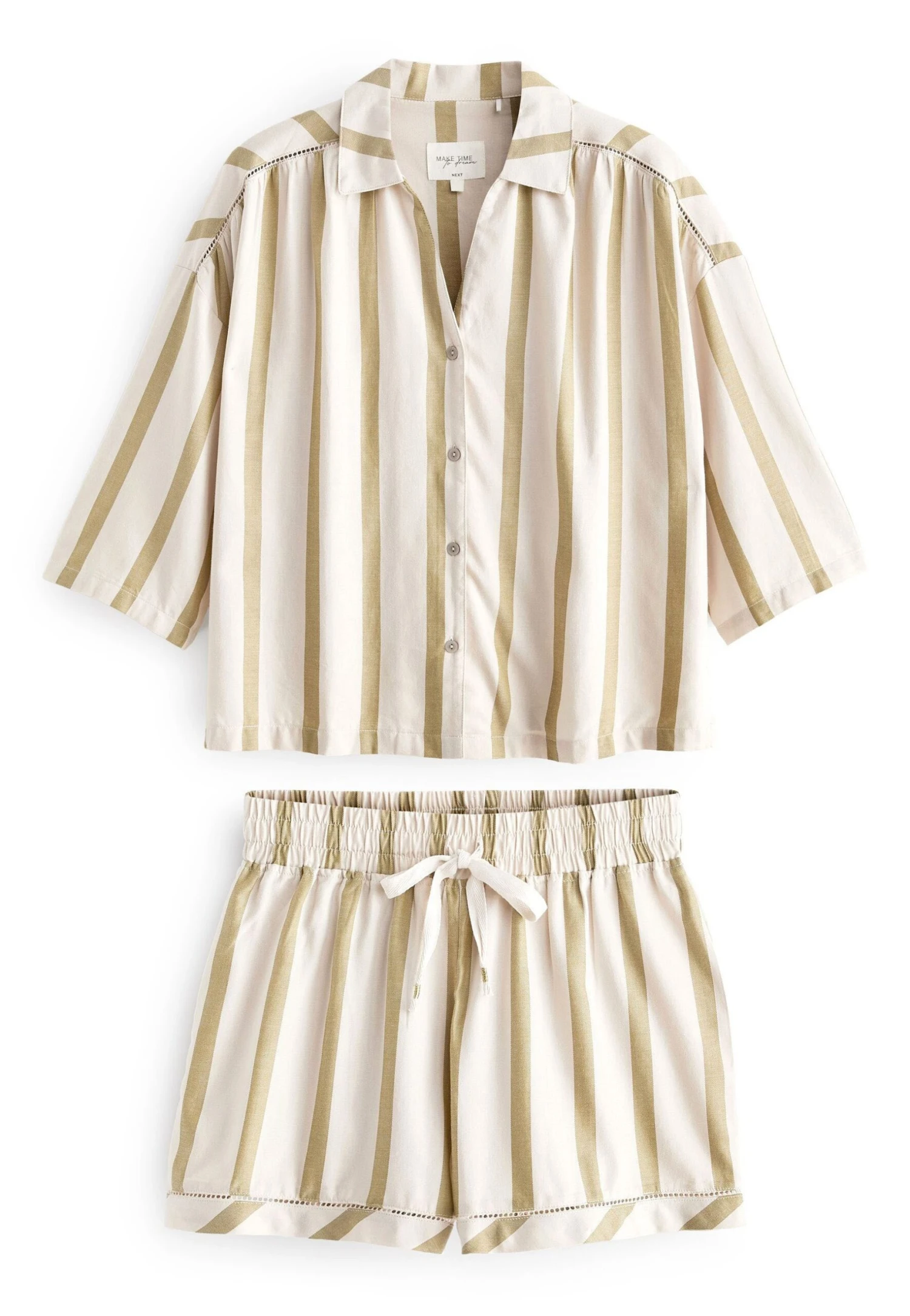 Next Woven Button Through Set Standard - Pijama - Green Stripe - Imagen 5