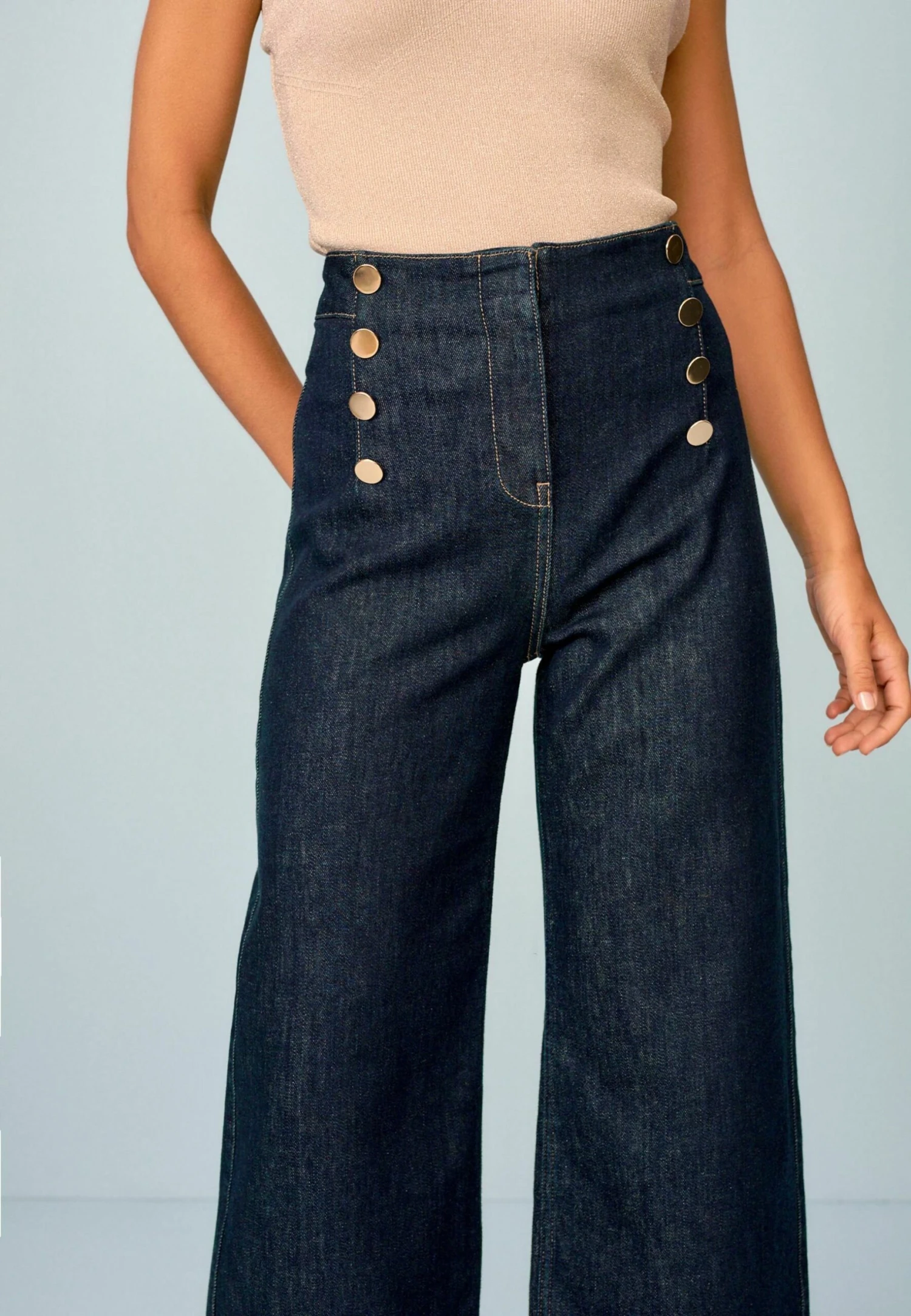 Next Gold Button Detail Smart Standard - Vaqueros A Campana - Blue - Imagen 3