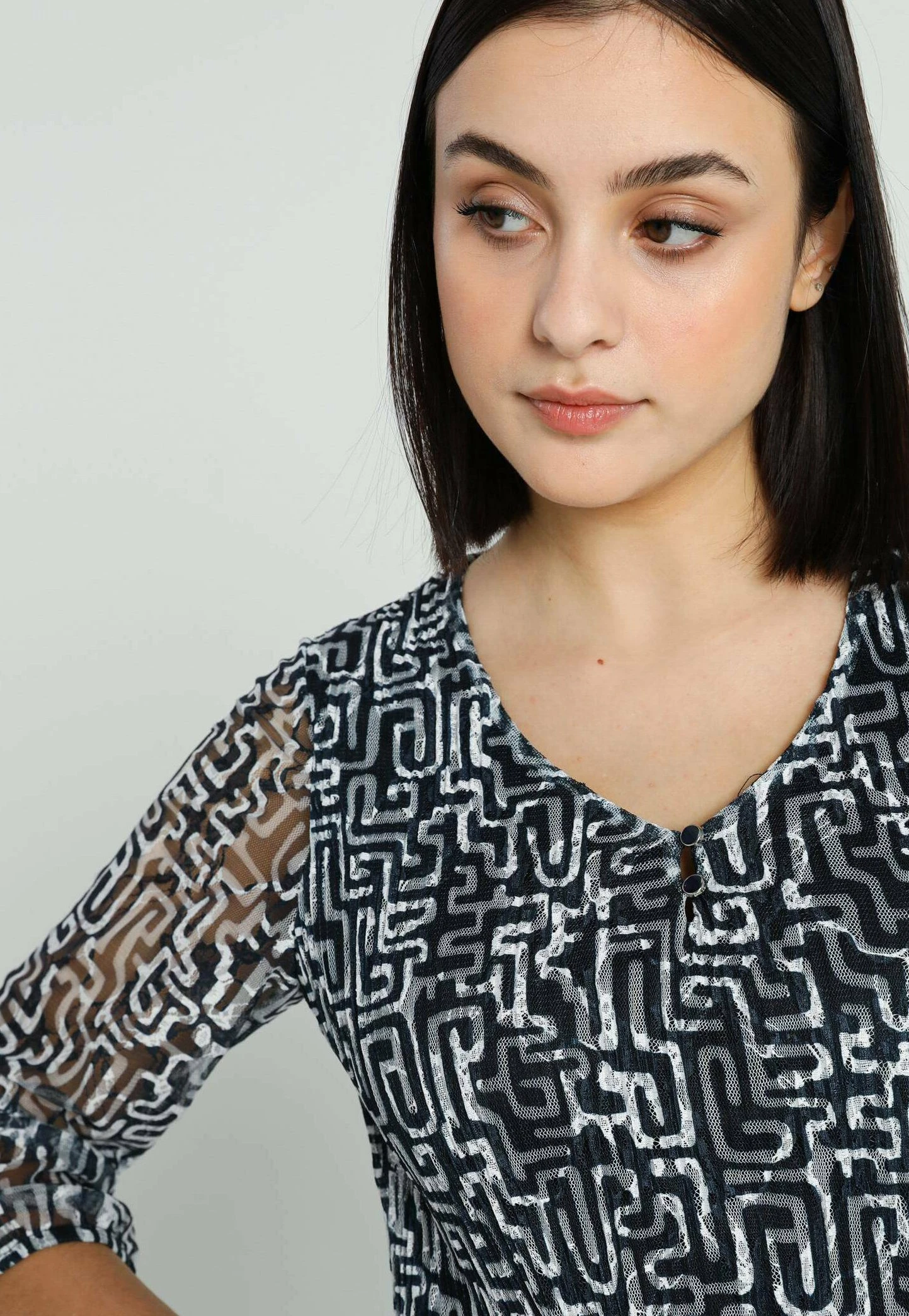 Avec Dentelle À Motif Graphique - Blusa - Navy Ecru - Imagen 5