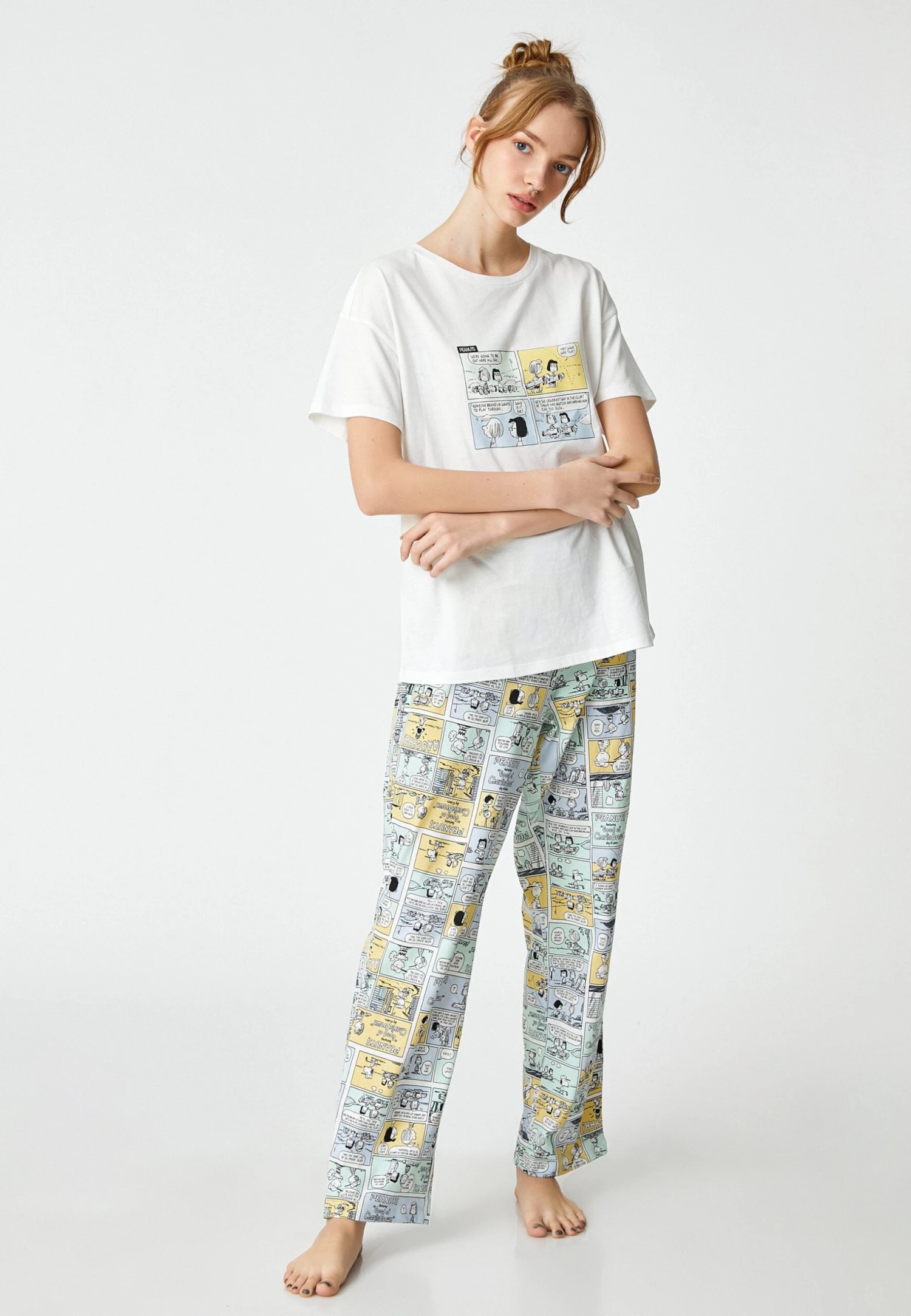 Koton Crew Neck Short Sleeve Snoopy Licensed Set - Pijama - White - Imagen 2