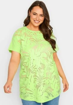 Floral Mesh Panel- Blusa - Lime