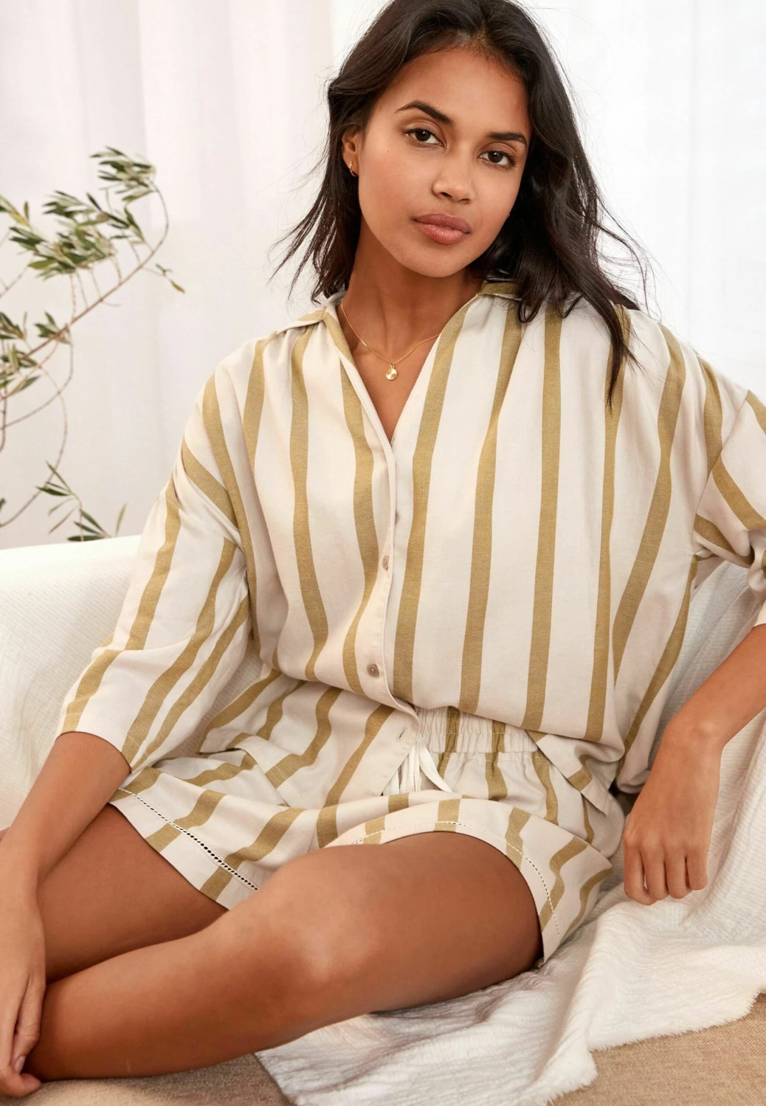 Next Woven Button Through Set Standard - Pijama - Green Stripe - Imagen 4