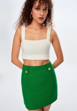 Rubber Detail Crop - Blusa - Beige