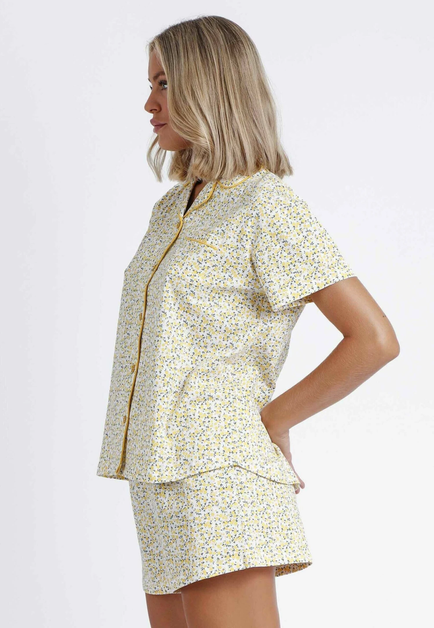 Abierto Manga Corta Voila- Pijama - Amarillo - Imagen 3