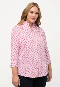 Ulla Popken Dans Un Imprimé À Fleurs Et À Rayures Col Jabot Et Ma - Camisa - Blanc Neige