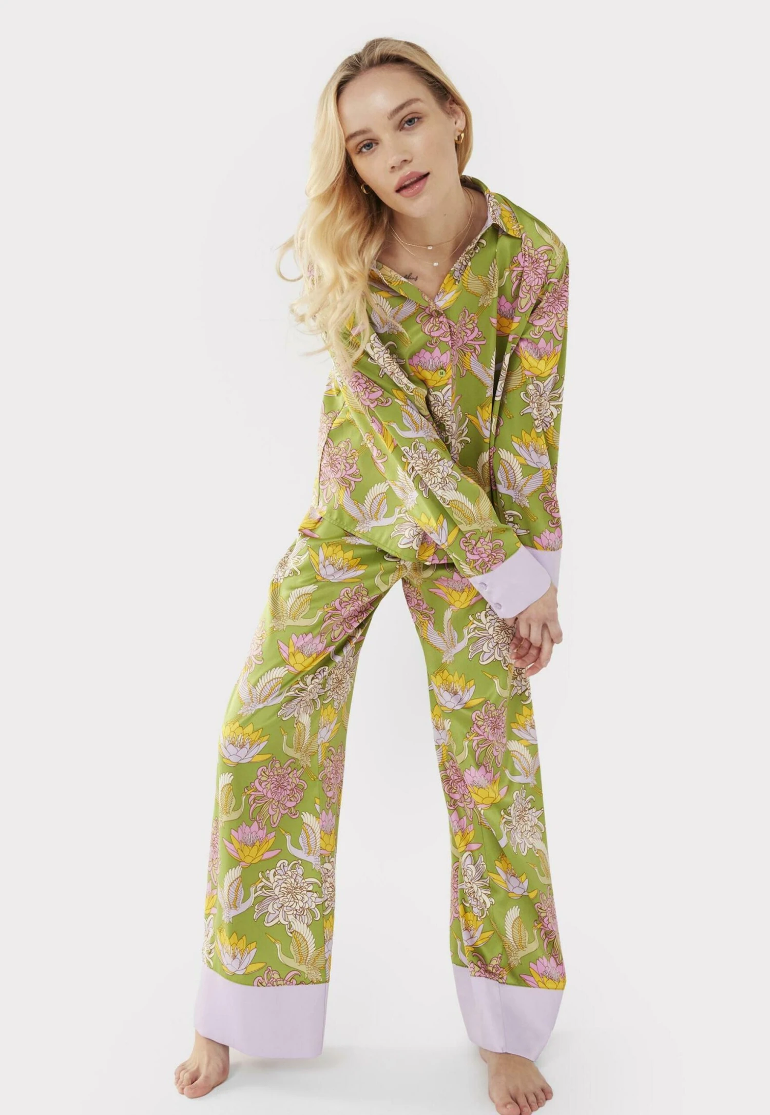 Lotus Crane Print Wide - Pijama - Olive - Imagen 4