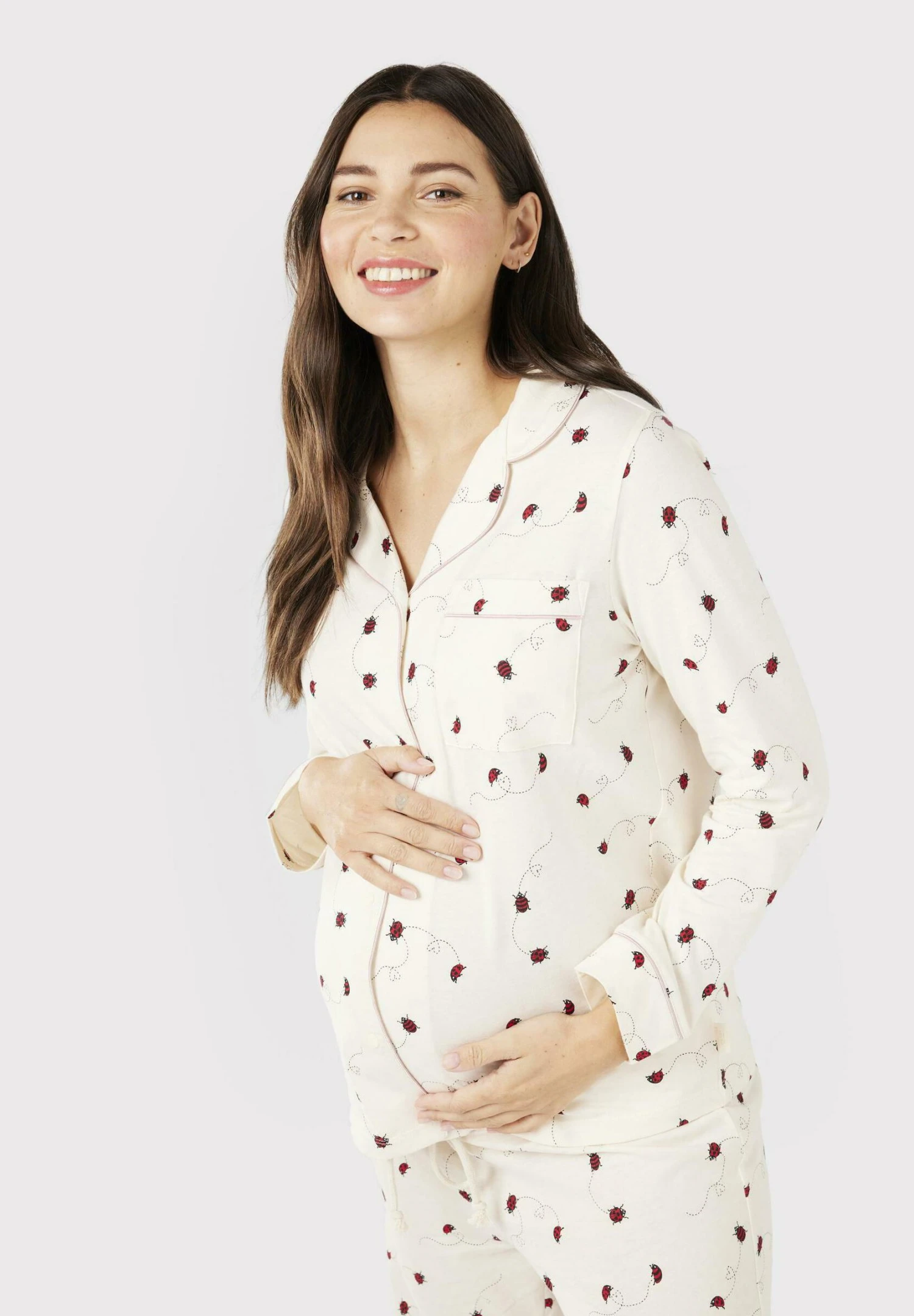 Cream Ladybird HeartButton Up Long - Pijama - Off White - Imagen 4