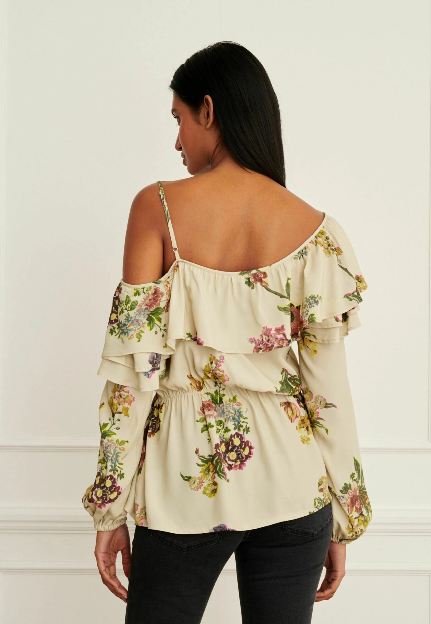 Next Long Sleeve Ruffle One Shoulder Standard - Blusa - Preen Ecru Cream Floral - Imagen 2