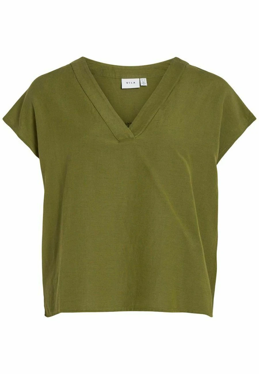 Vila Mit V-Ausschnitt Kurzärmeliges - Blusa - Calliste Green - Imagen 5