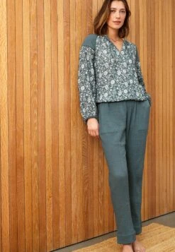 Next Crinkle Bubble Hem Long Sleeve Standard - Blusa - Green