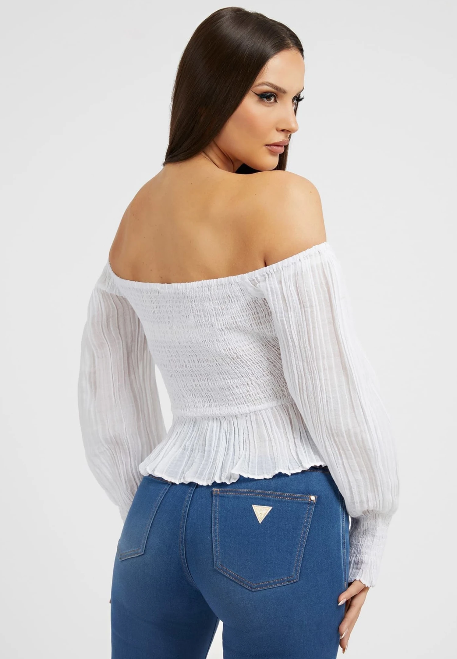 Guess Schulterfreies- Blusa - Weiß - Imagen 3