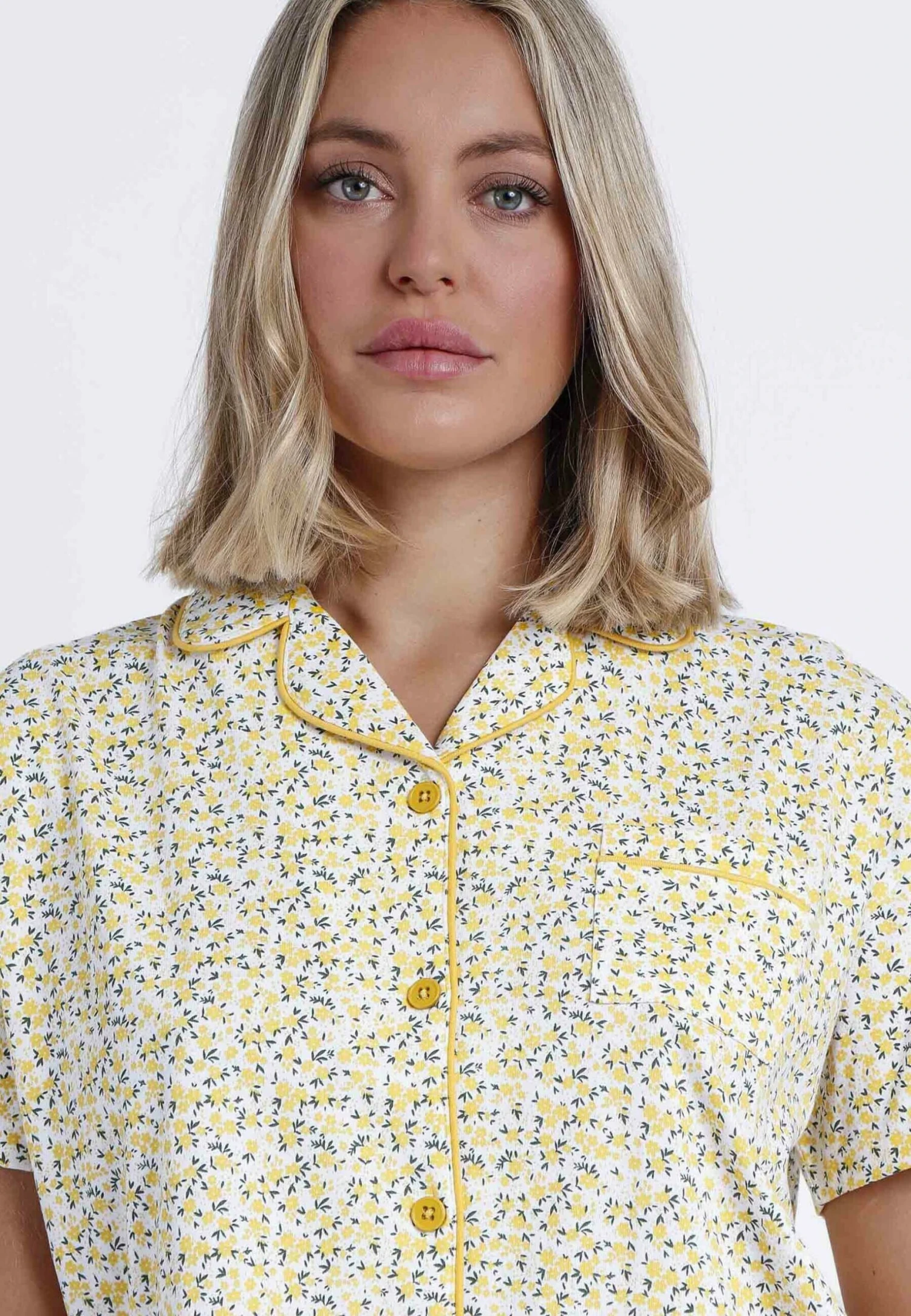 Abierto Manga Corta Voila- Pijama - Amarillo - Imagen 4