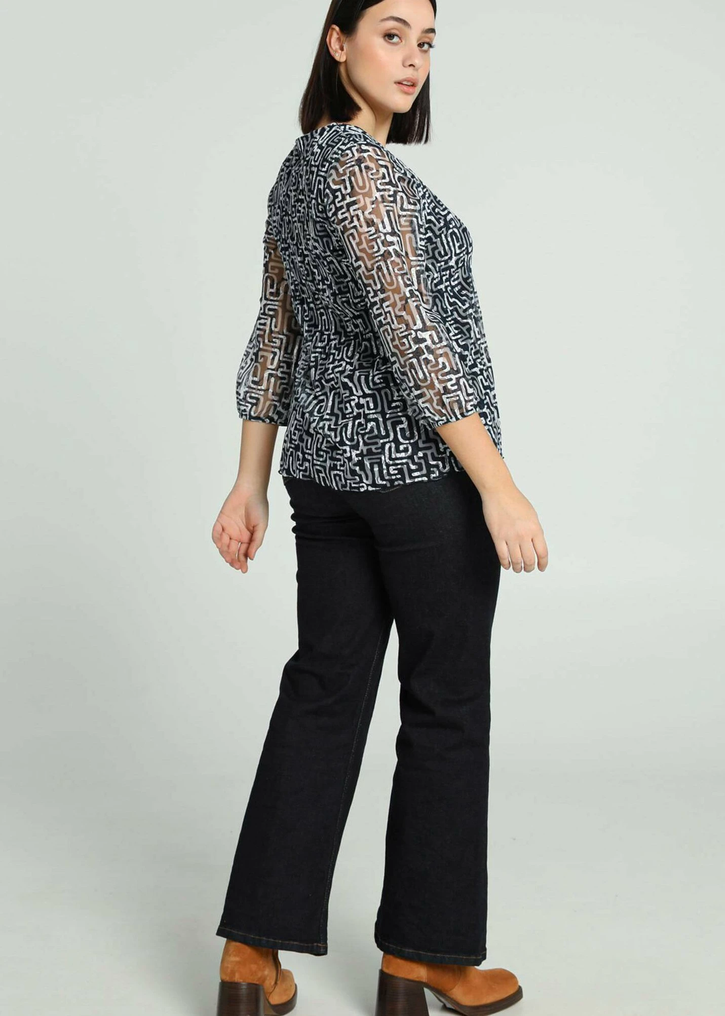 Avec Dentelle À Motif Graphique - Blusa - Navy Ecru - Imagen 3