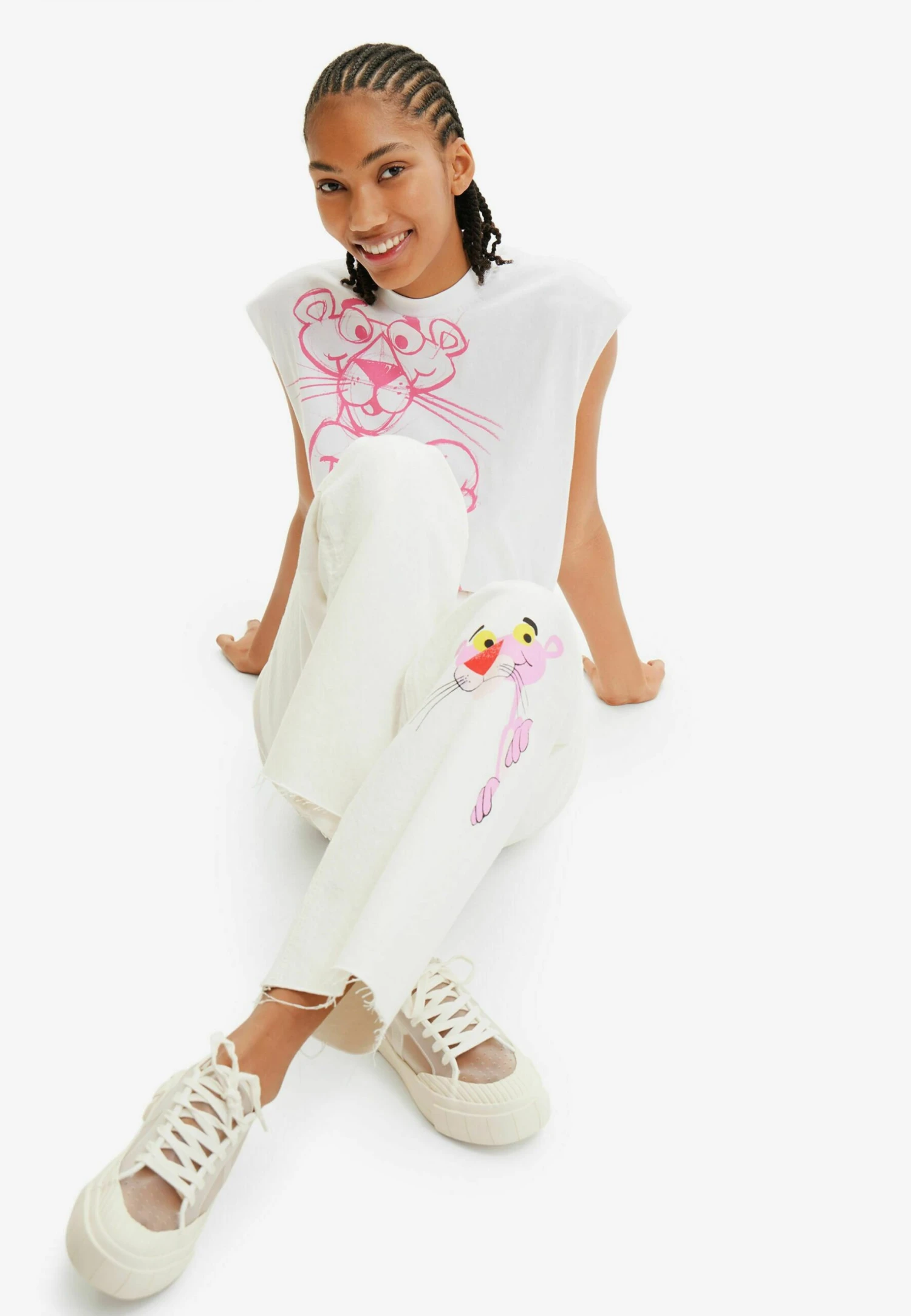 Desigual Wide-Leg Pink Panther - Vaqueros Rectos - White - Imagen 4