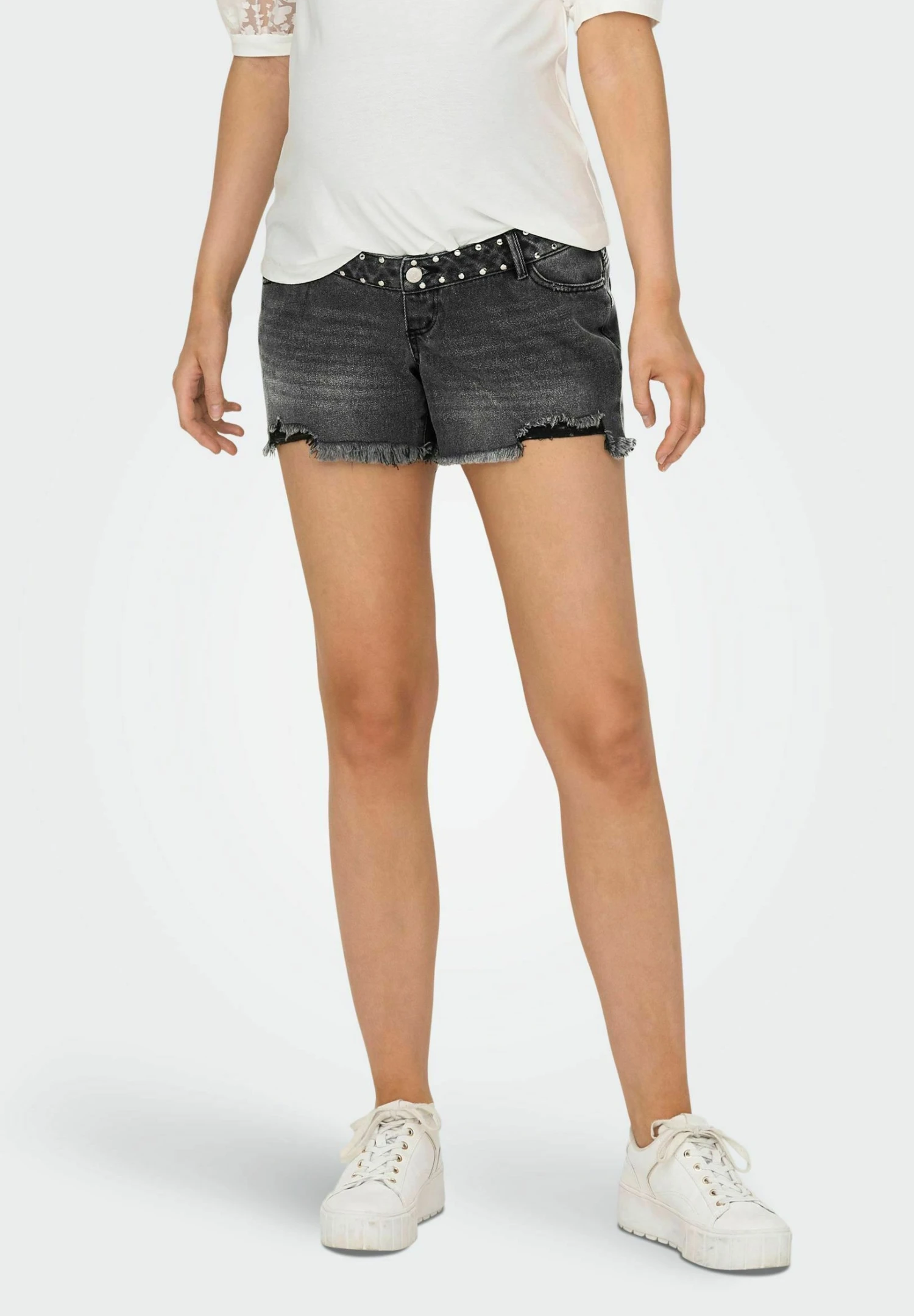ONLY MATERNITY High Waist - Shorts Vaqueros - Black Denim