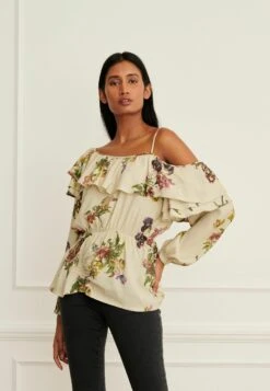Next Long Sleeve Ruffle One Shoulder Standard - Blusa - Preen Ecru Cream Floral