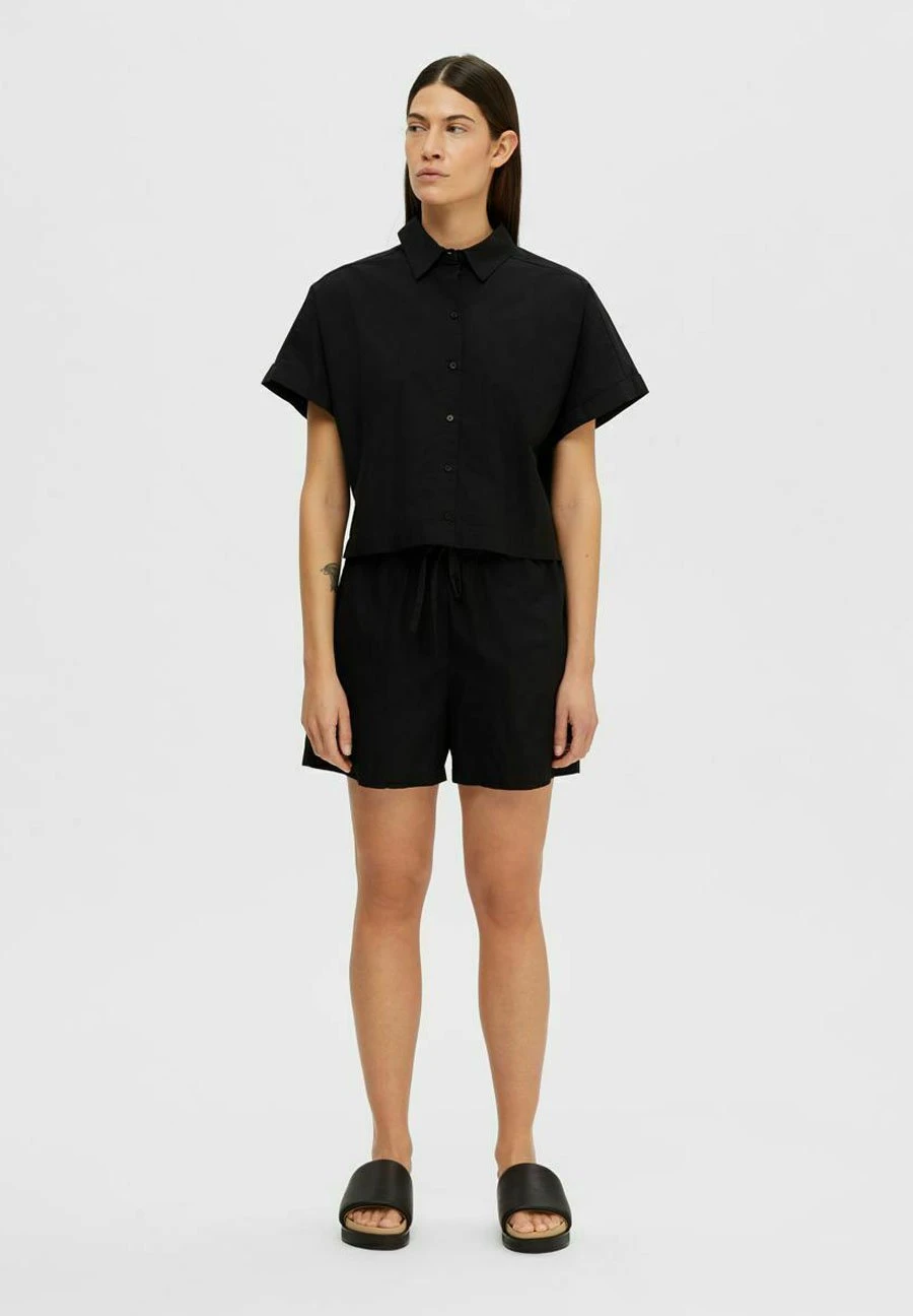 Selected Femme Kurzarm Cropped - Camisa - Black - Imagen 2