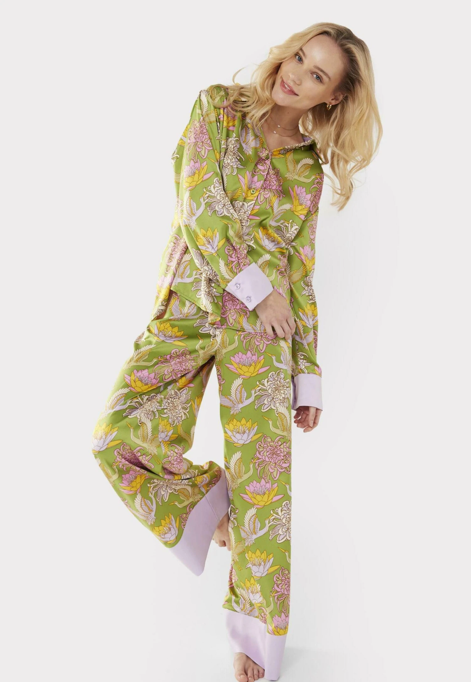 Lotus Crane Print Wide - Pijama - Olive - Imagen 2