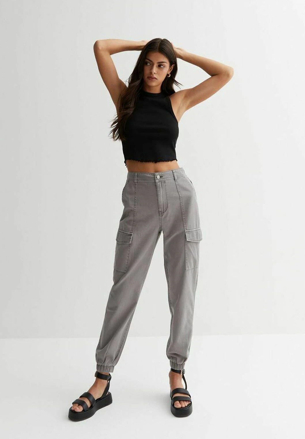 New Look Cuffed- Pantalones Cargo - Dark Grey