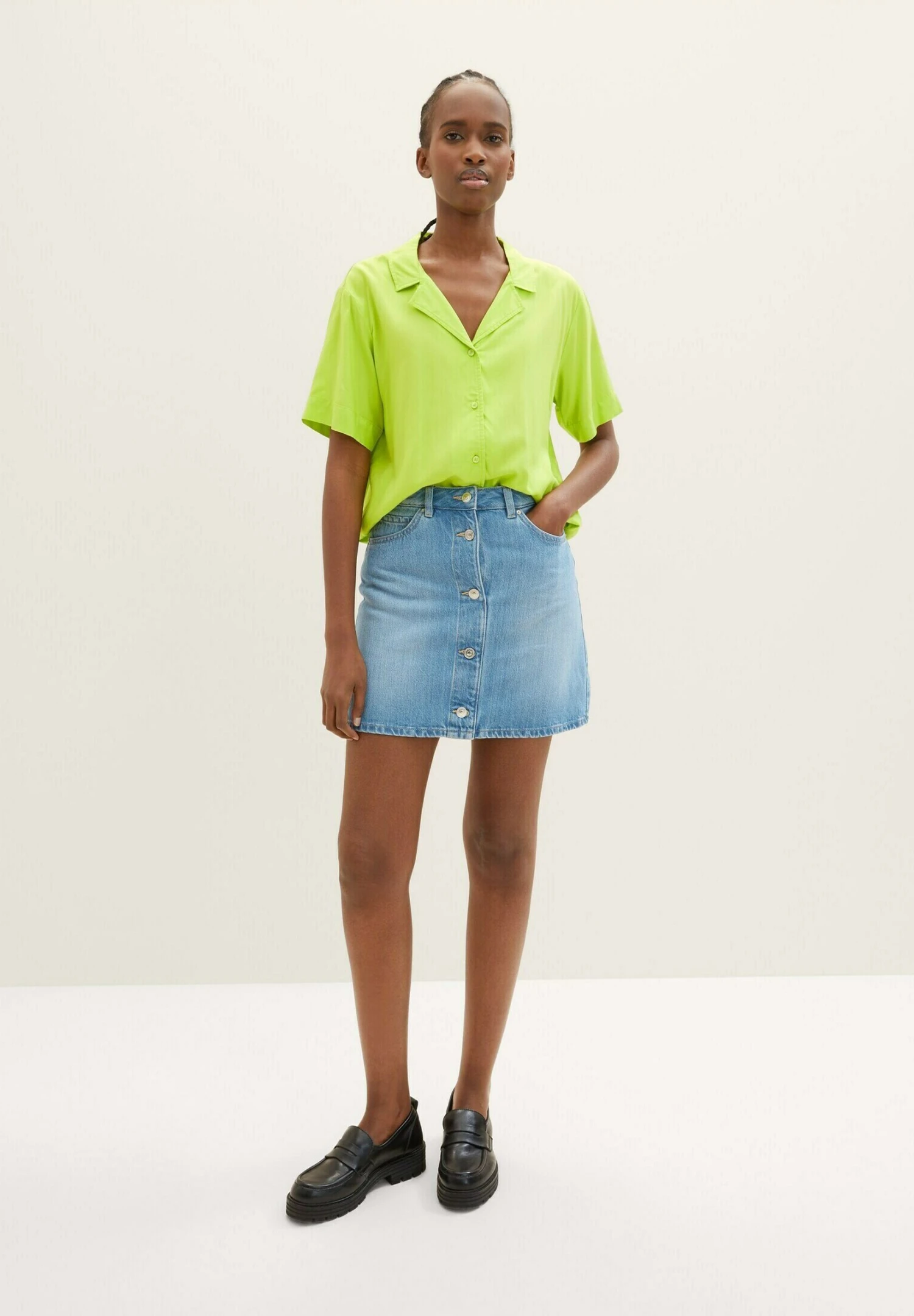 TOM TAILOR Denim Relaxed Resort - Camisa - Neon Lime - Imagen 2